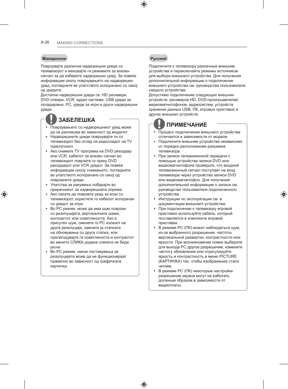 Забелешка, Примечание | LG 24LB457B User Manual | Page 29 / 387