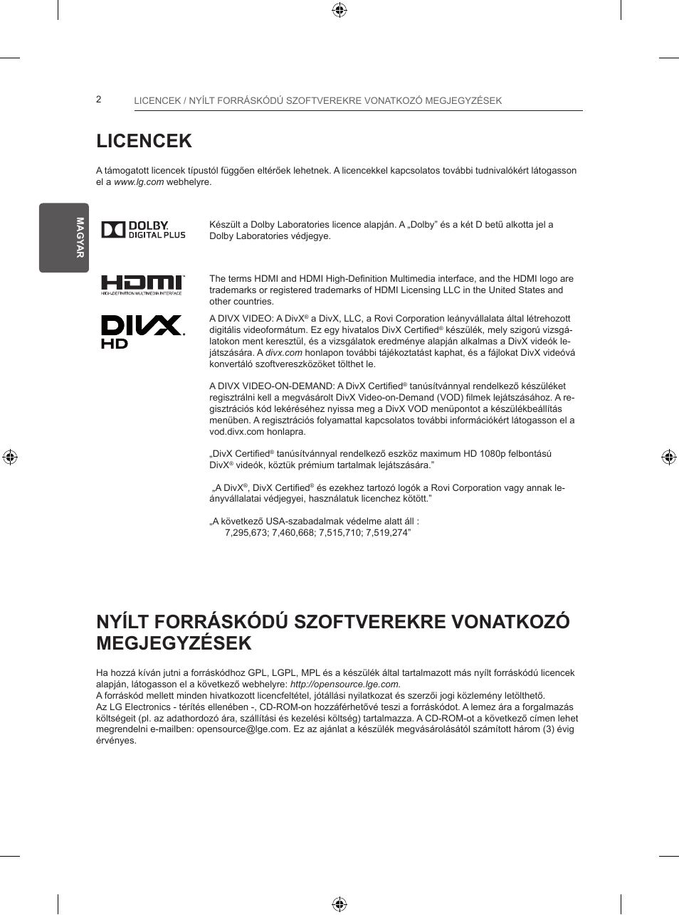 Licencek | LG 24LB457B User Manual | Page 53 / 387