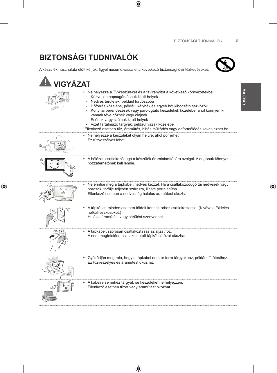 Biztonsági tudnivalók, Vigyázat | LG 24LB457B User Manual | Page 54 / 387