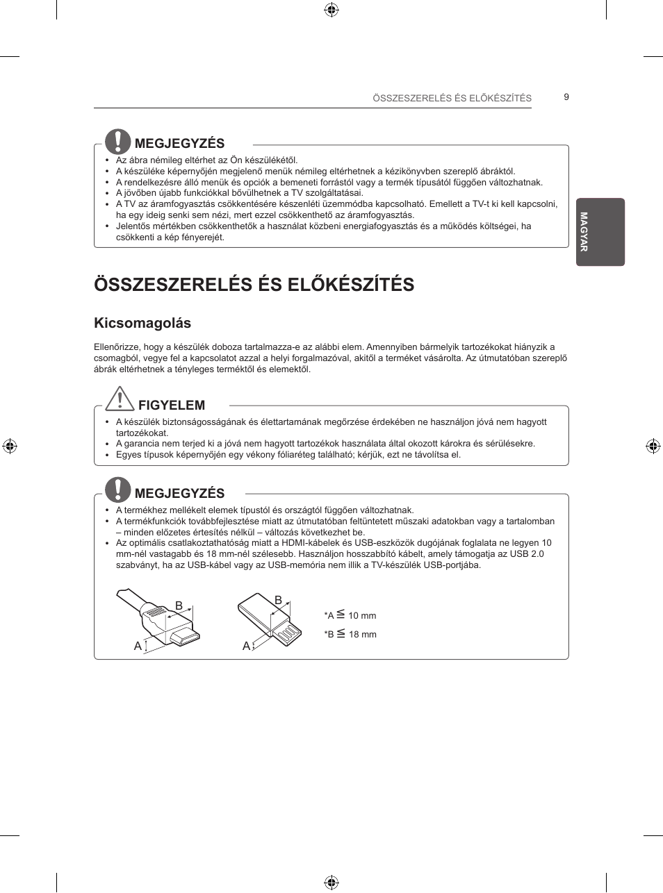 Összeszerelés és előkészítés, Kicsomagolás, Megjegyzés | Figyelem | LG 24LB457B User Manual | Page 60 / 387