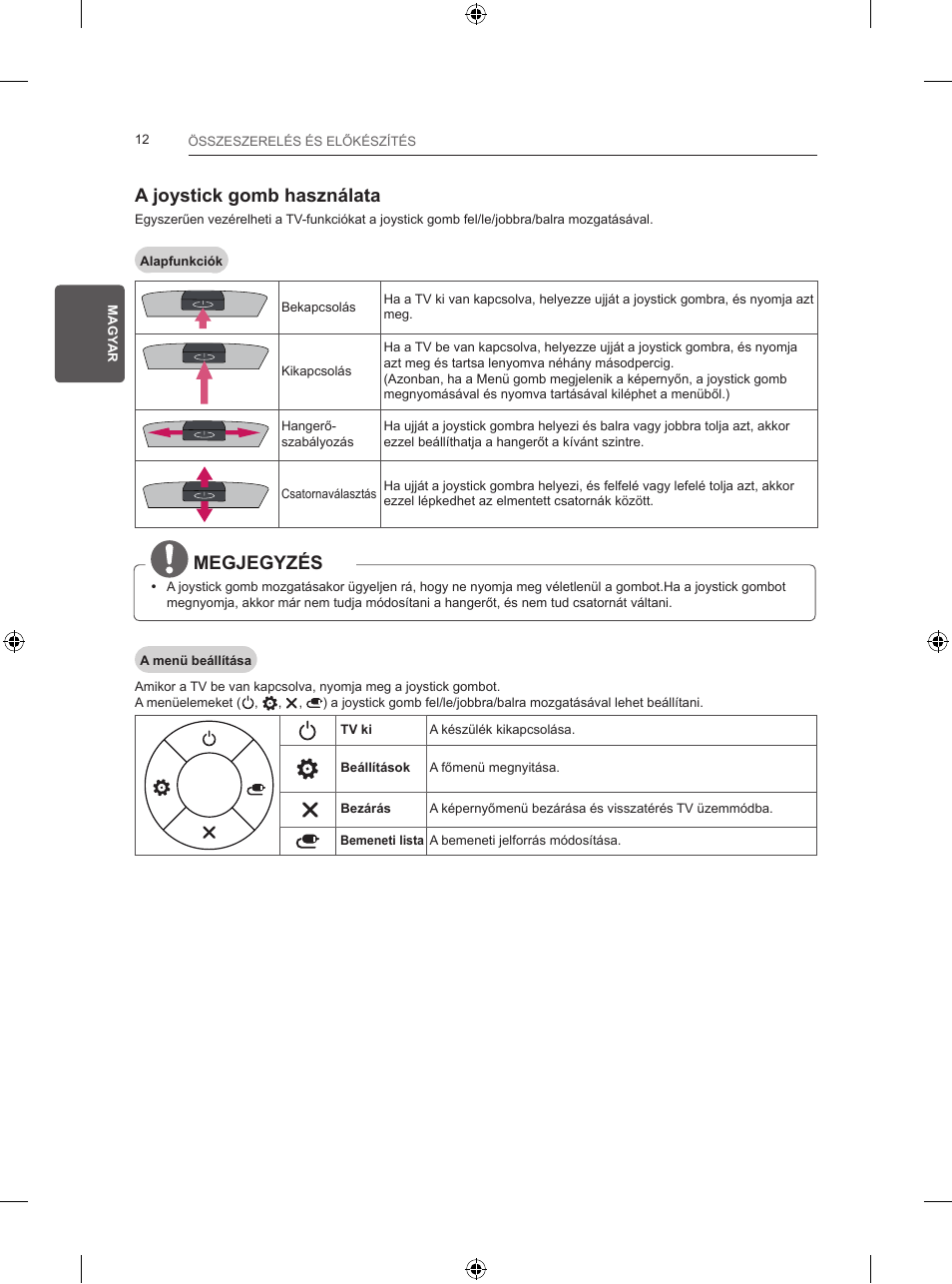 A joystick gomb használata, Megjegyzés | LG 24LB457B User Manual | Page 63 / 387