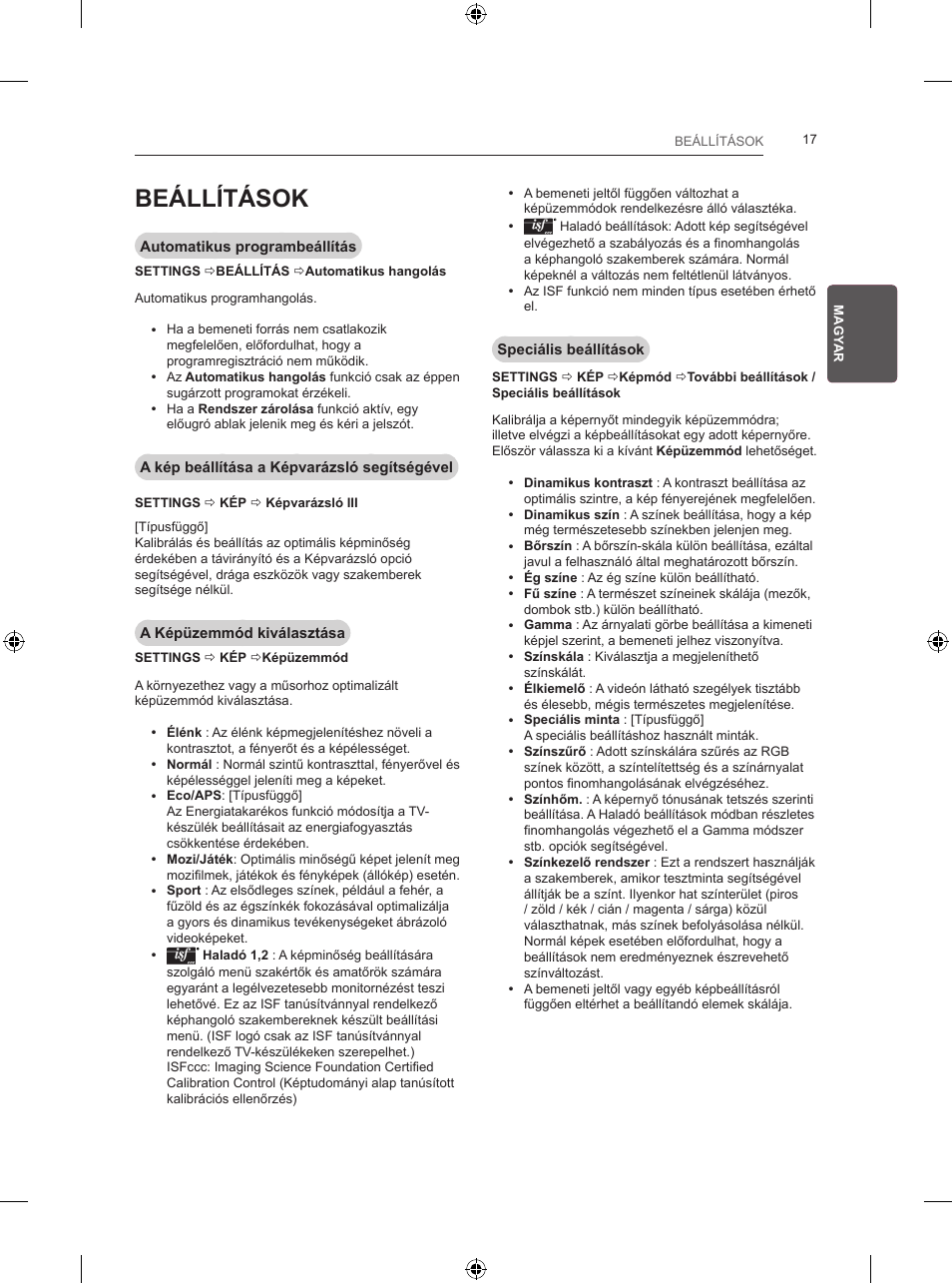 Beállítások | LG 24LB457B User Manual | Page 68 / 387
