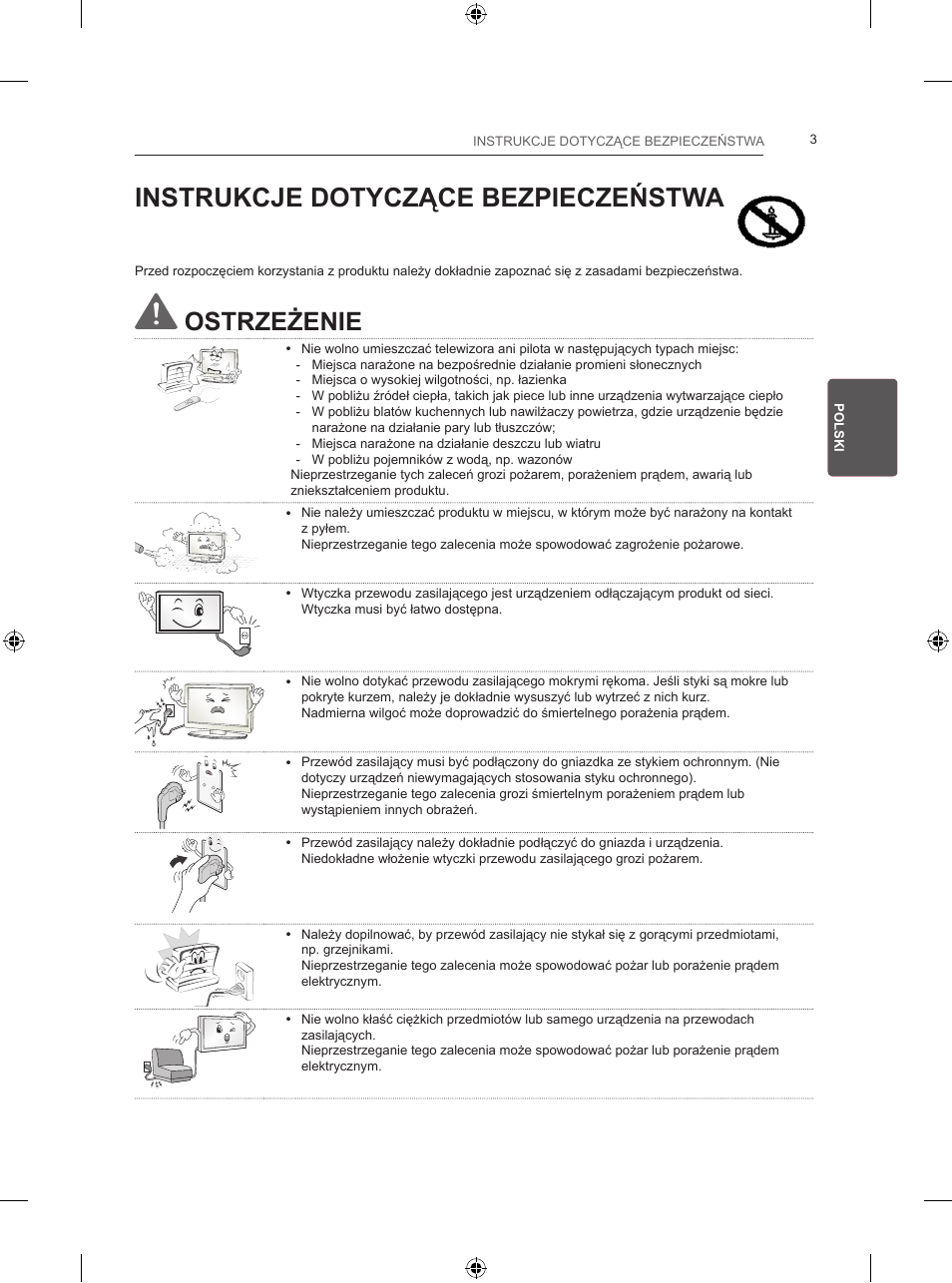 Instrukcje dotyczące bezpieczeństwa, Ostrzeżenie | LG 24LB457B User Manual | Page 76 / 387