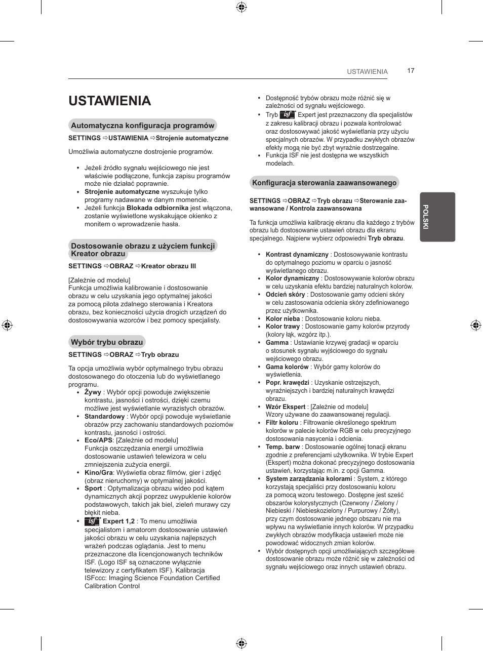 Ustawienia | LG 24LB457B User Manual | Page 90 / 387
