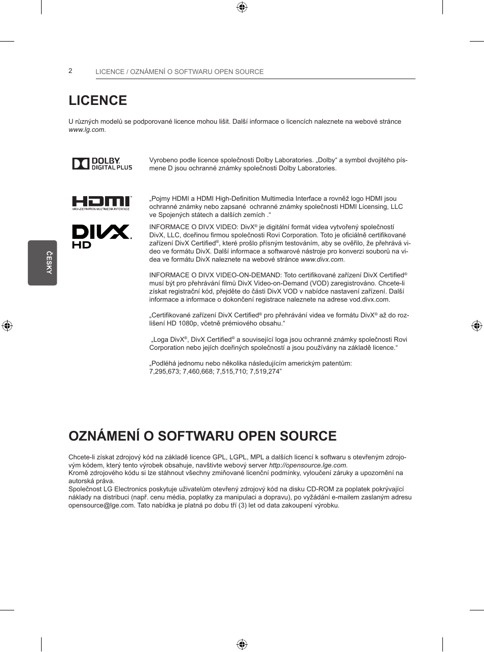 Licence, Oznámení o softwaru open source | LG 24LB457B User Manual | Page 97 / 387