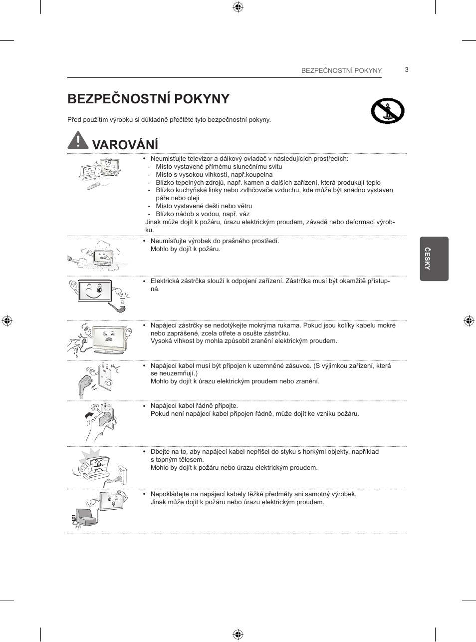Bezpečnostní pokyny, Varování | LG 24LB457B User Manual | Page 98 / 387