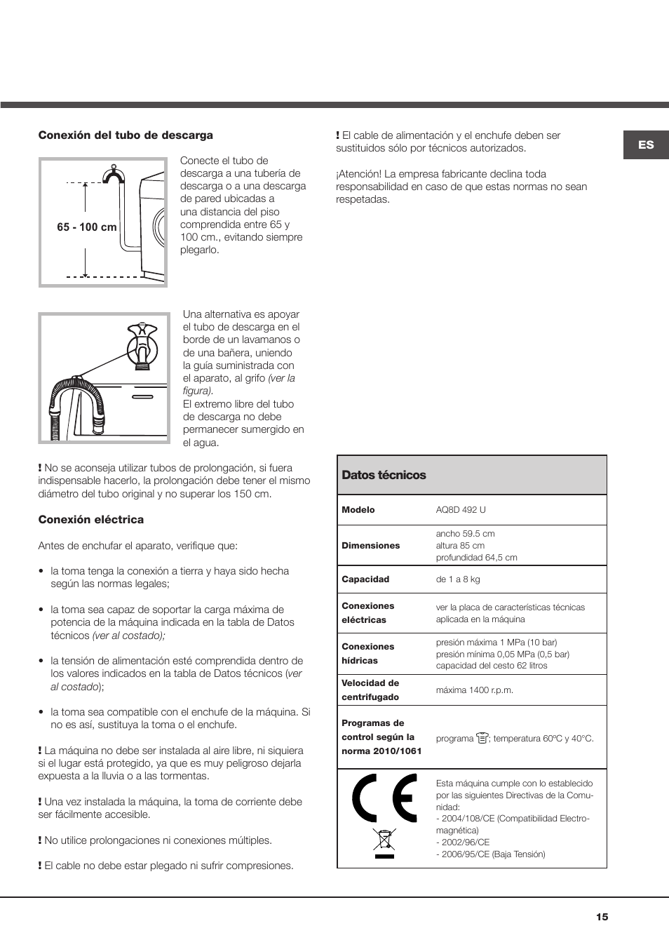 Hotpoint Ariston Aqualtis AQ8D 492 U (EU)-VA User Manual | Page 15 / 48