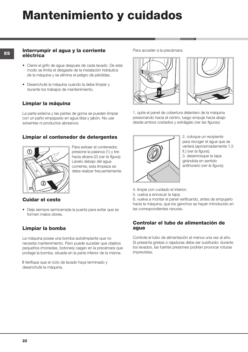 Mantenimiento y cuidados | Hotpoint Ariston Aqualtis AQ8D 492 U (EU)-VA User Manual | Page 22 / 48