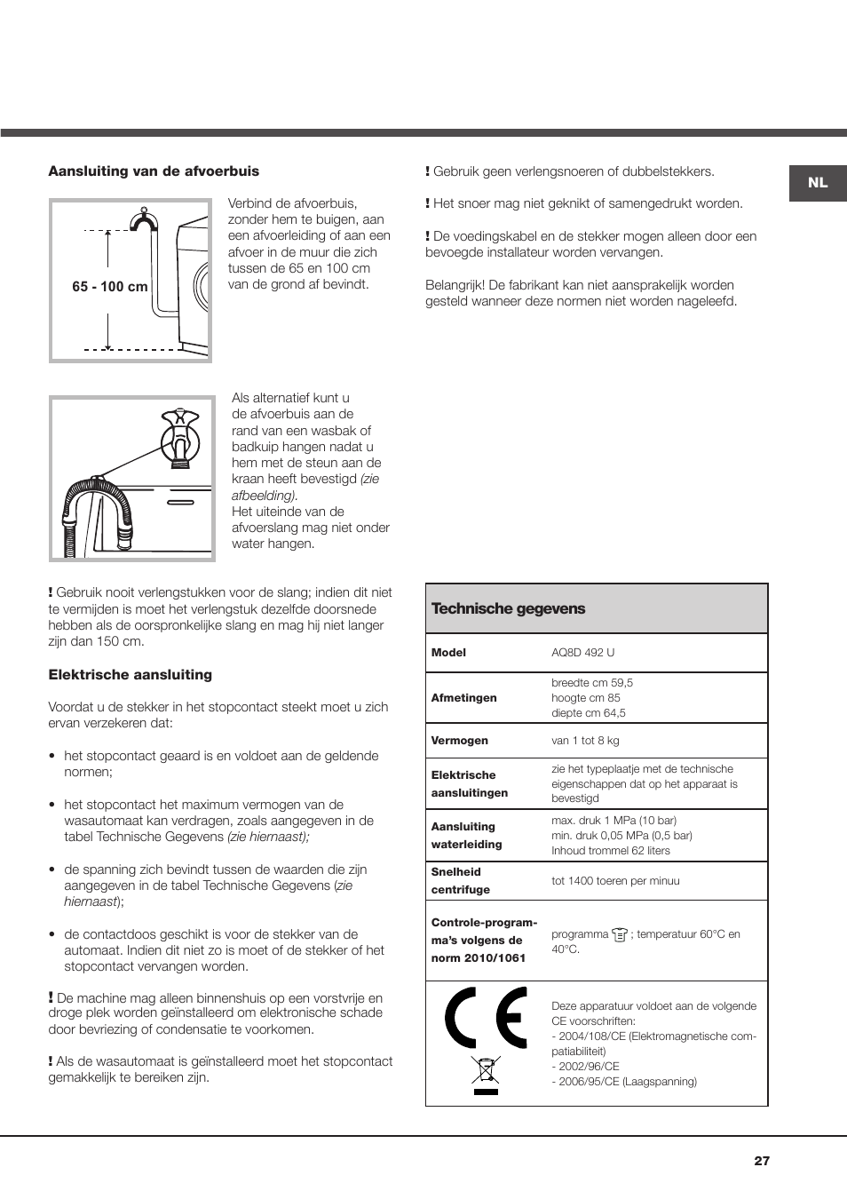 Hotpoint Ariston Aqualtis AQ8D 492 U (EU)-VA User Manual | Page 27 / 48