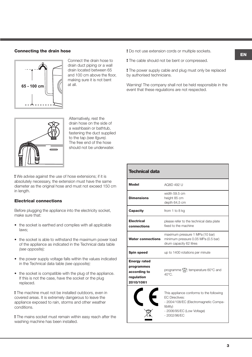 Hotpoint Ariston Aqualtis AQ8D 492 U (EU)-VA User Manual | Page 3 / 48