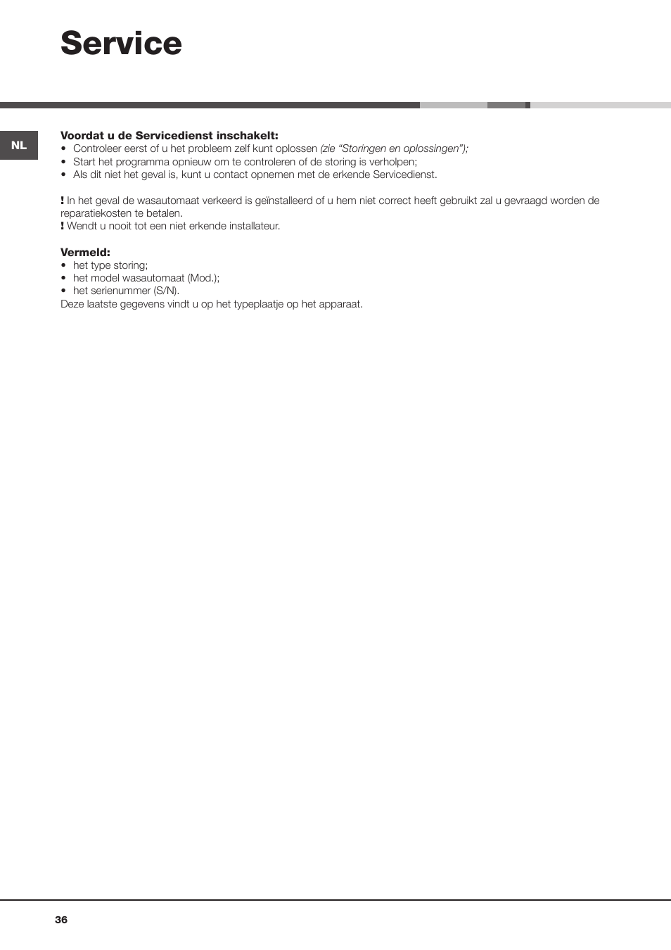 Service | Hotpoint Ariston Aqualtis AQ8D 492 U (EU)-VA User Manual | Page 36 / 48