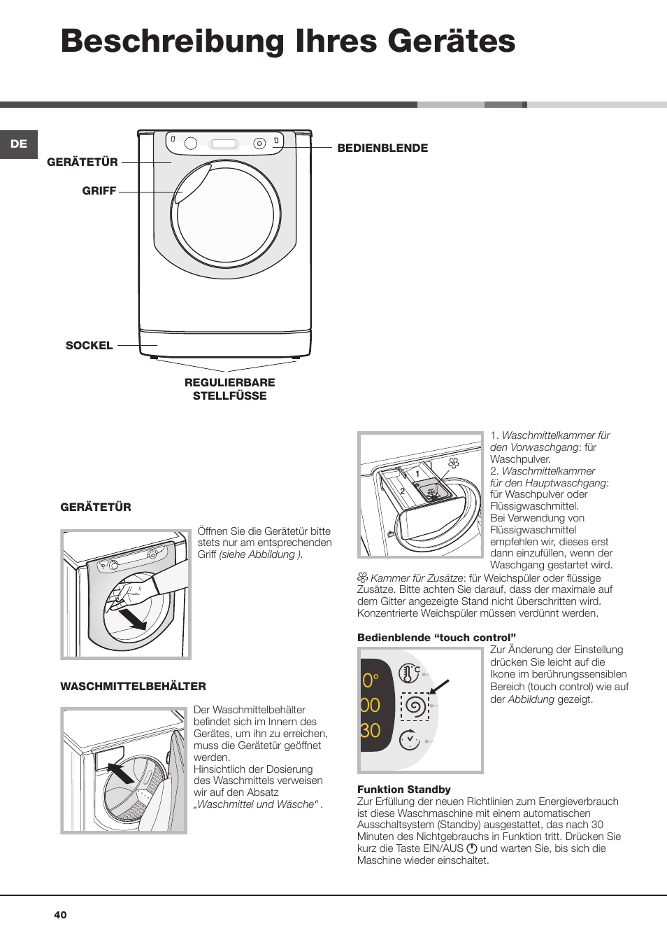 Beschreibung ihres gerätes | Hotpoint Ariston Aqualtis AQ8D 492 U (EU)-VA User Manual | Page 40 / 48