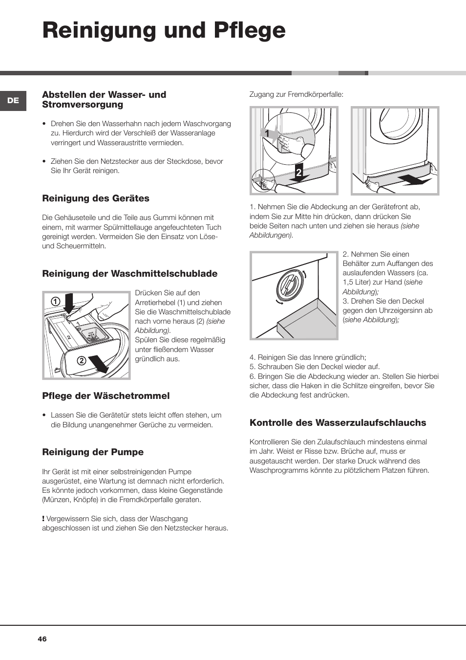 Reinigung und pflege | Hotpoint Ariston Aqualtis AQ8D 492 U (EU)-VA User Manual | Page 46 / 48