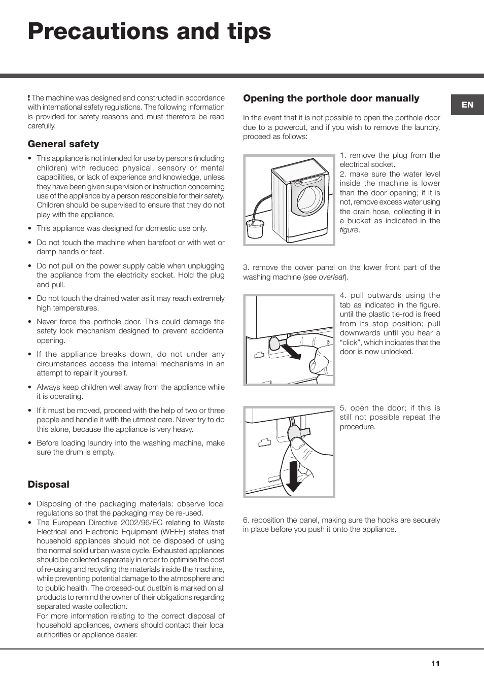 Precautions and tips | Hotpoint Ariston Aqualtis AQLF9D 692 U (EU)-A User Manual | Page 11 / 80