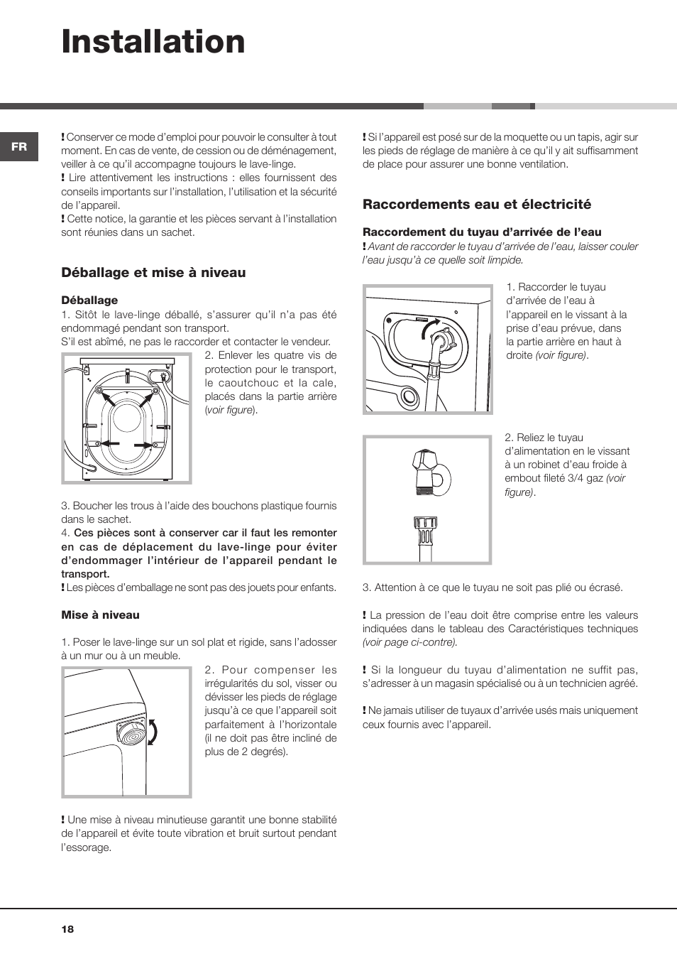 Installation | Hotpoint Ariston Aqualtis AQLF9D 692 U (EU)-A User Manual | Page 18 / 80