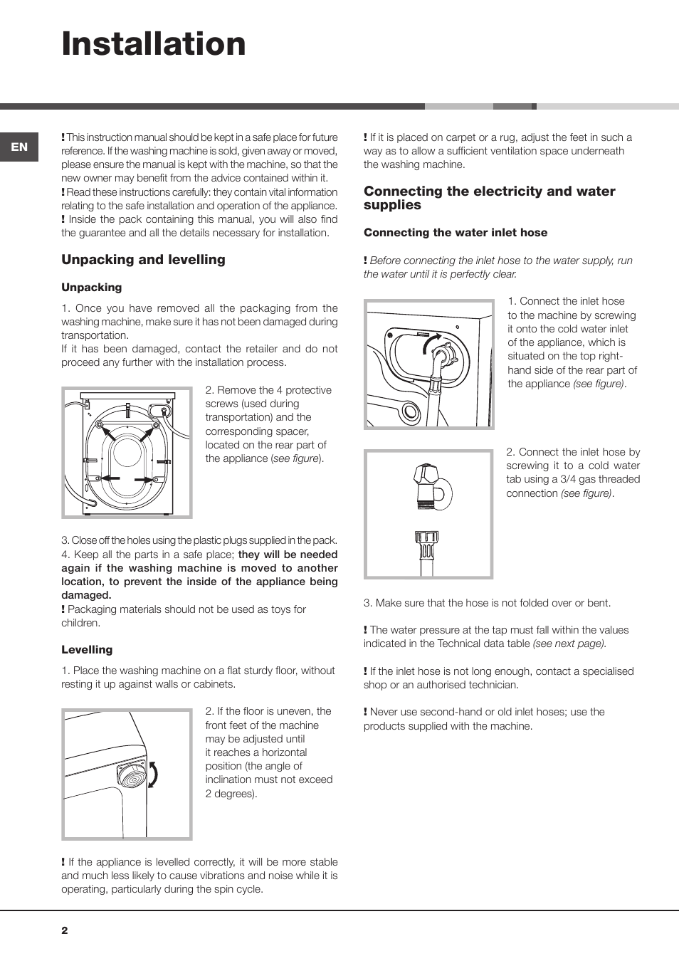 Installation | Hotpoint Ariston Aqualtis AQLF9D 692 U (EU)-A User Manual | Page 2 / 80