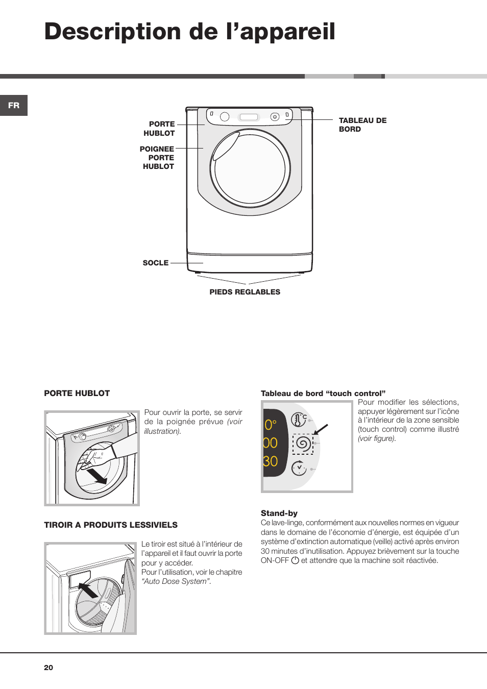 Description de l’appareil | Hotpoint Ariston Aqualtis AQLF9D 692 U (EU)-A User Manual | Page 20 / 80