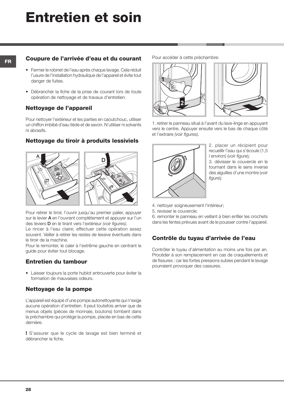 Entretien et soin | Hotpoint Ariston Aqualtis AQLF9D 692 U (EU)-A User Manual | Page 28 / 80