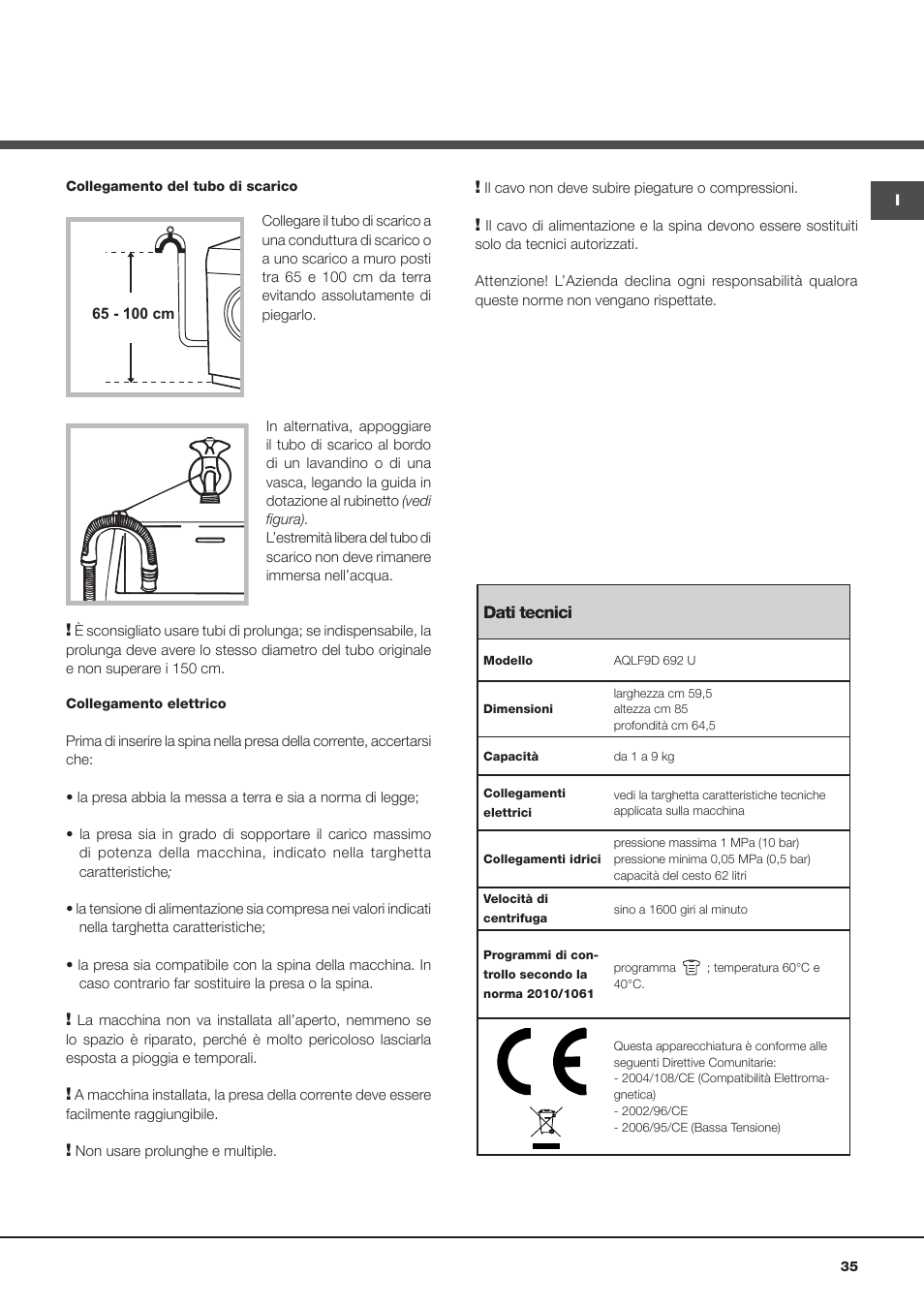 Hotpoint Ariston Aqualtis AQLF9D 692 U (EU)-A User Manual | Page 35 / 80