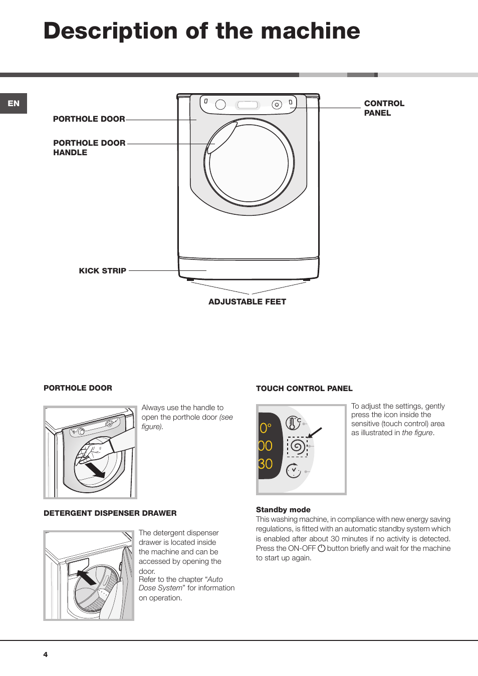 Description of the machine | Hotpoint Ariston Aqualtis AQLF9D 692 U (EU)-A User Manual | Page 4 / 80
