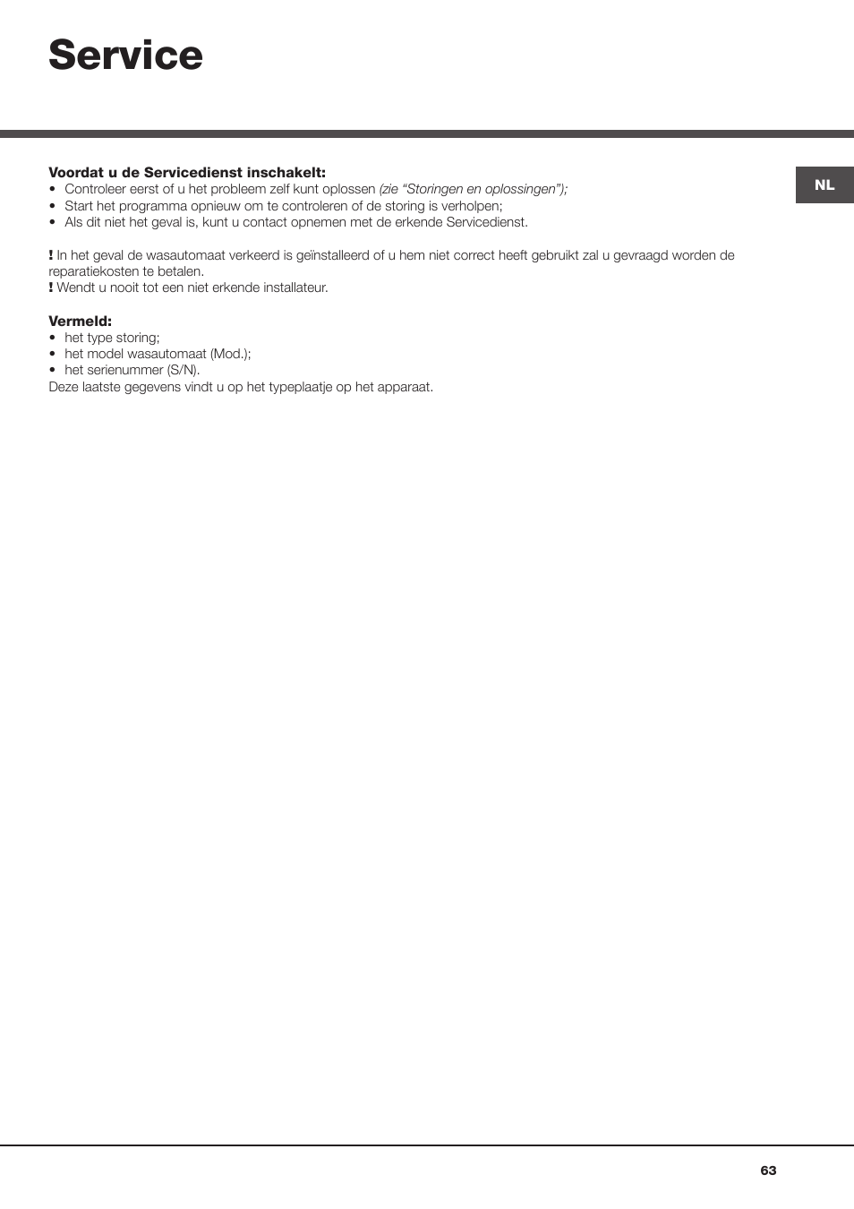 Service | Hotpoint Ariston Aqualtis AQLF9D 692 U (EU)-A User Manual | Page 63 / 80