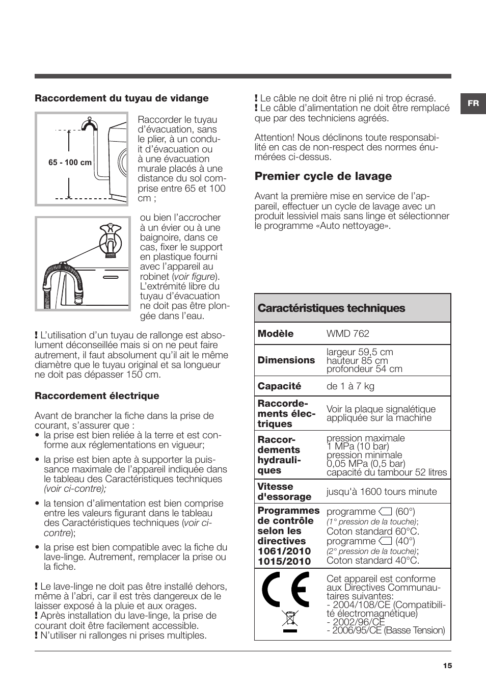 Hotpoint Ariston WMD 762 User Manual | Page 15 / 48