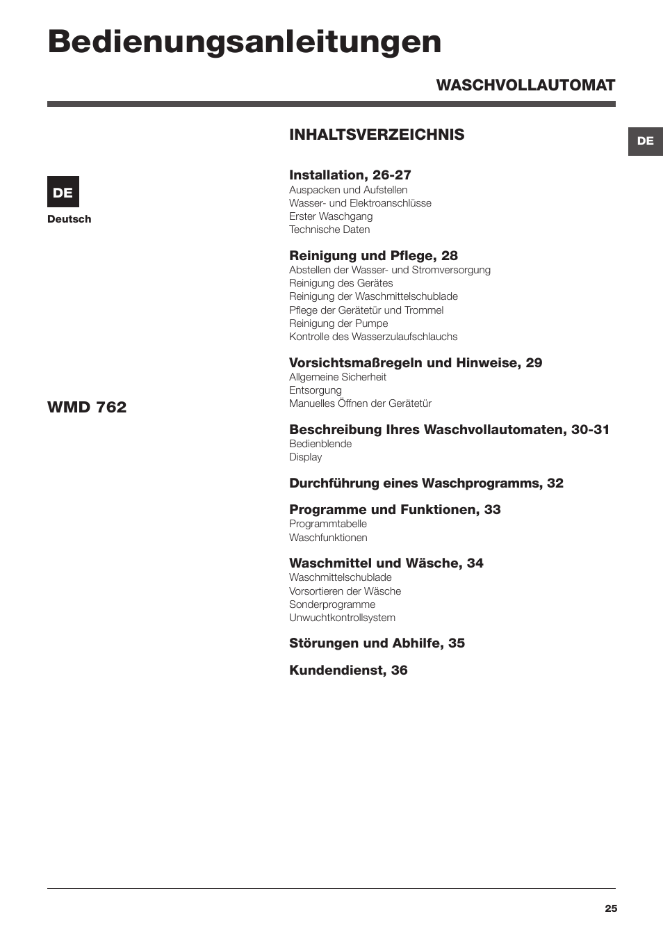 Bedienungsanleitungen | Hotpoint Ariston WMD 762 User Manual | Page 25 / 48