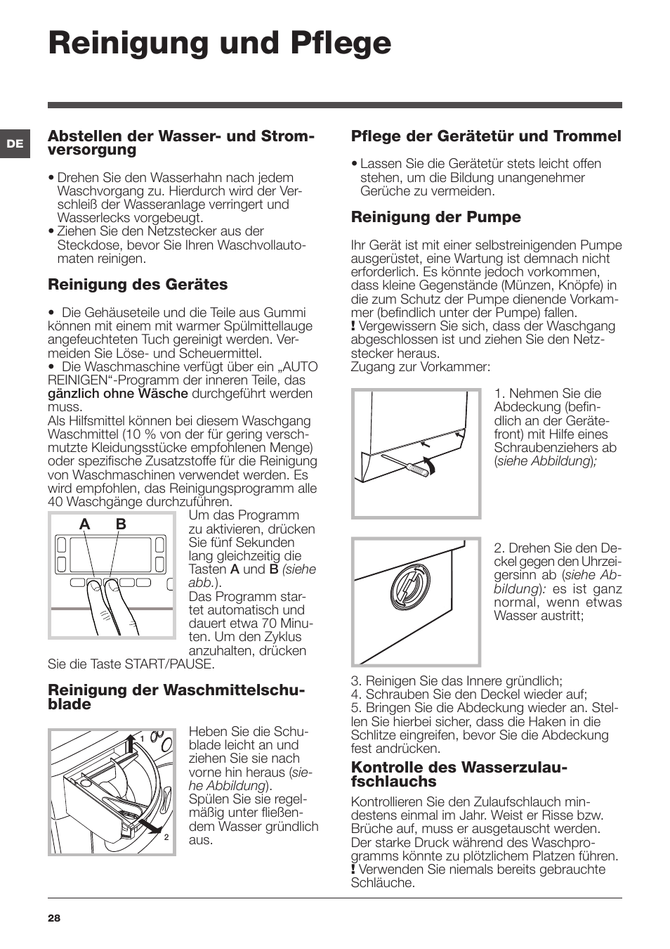 Reinigung und pflege | Hotpoint Ariston WMD 762 User Manual | Page 28 / 48