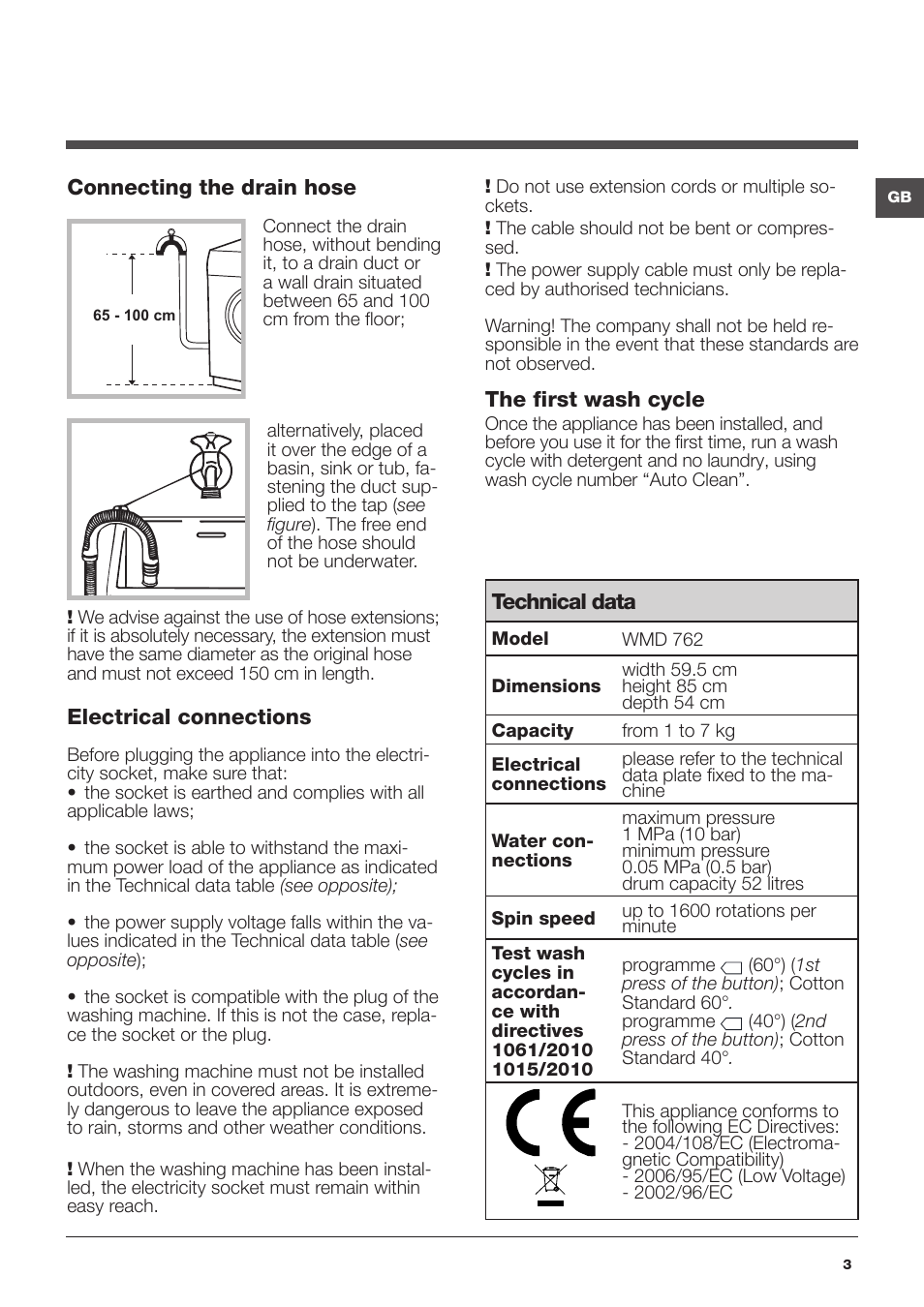 Hotpoint Ariston WMD 762 User Manual | Page 3 / 48