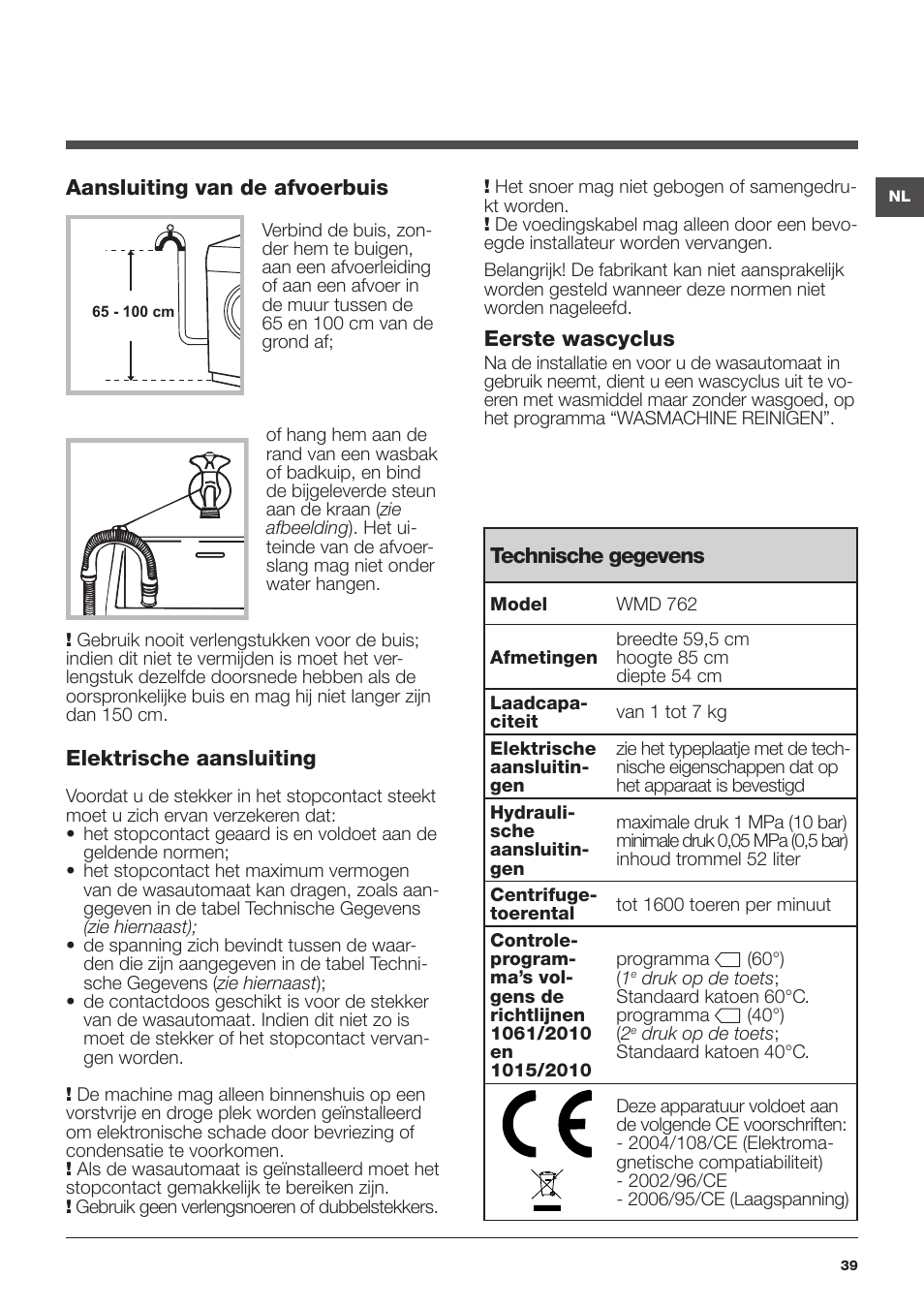 Hotpoint Ariston WMD 762 User Manual | Page 39 / 48