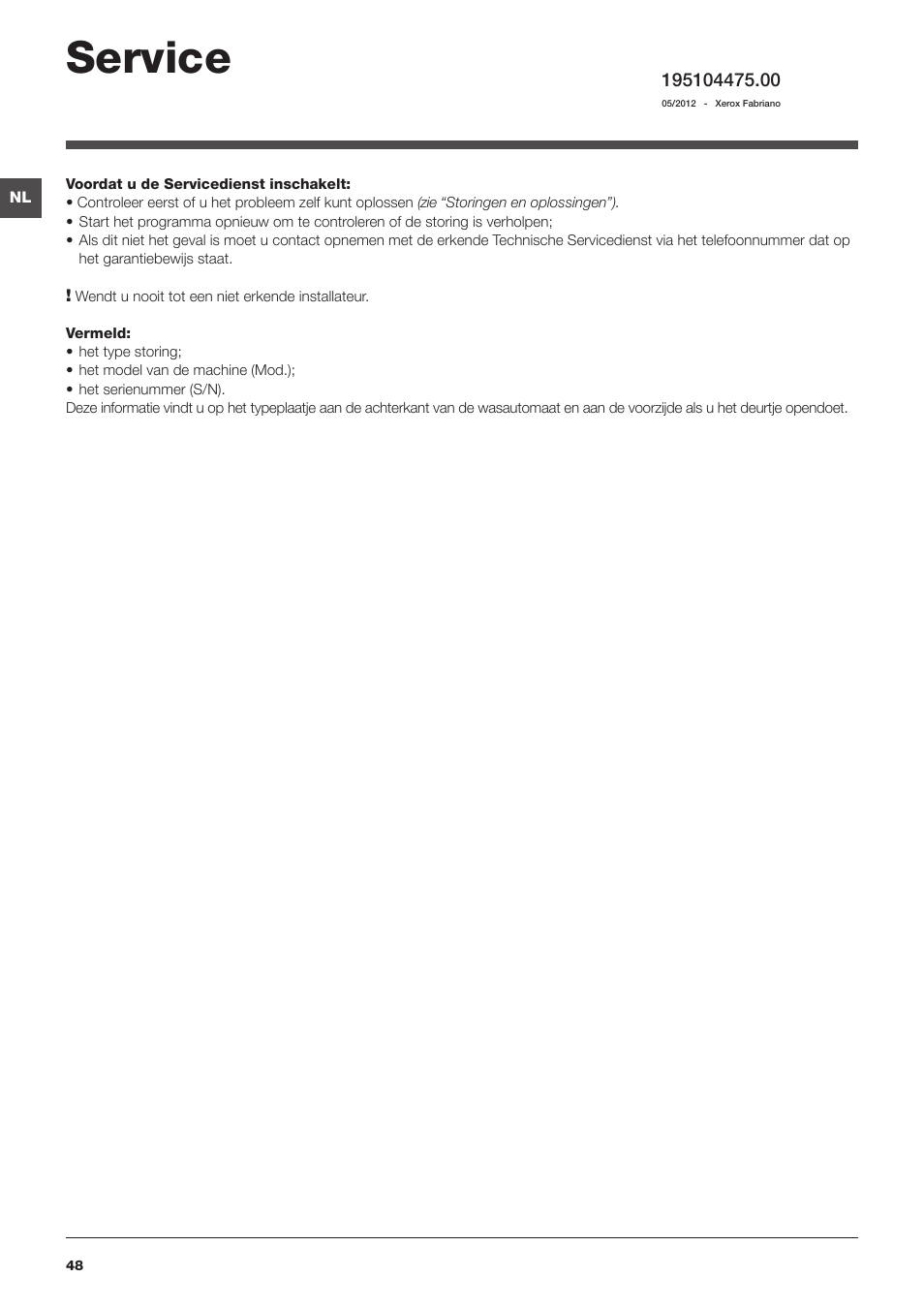 Service | Hotpoint Ariston WMD 762 User Manual | Page 48 / 48