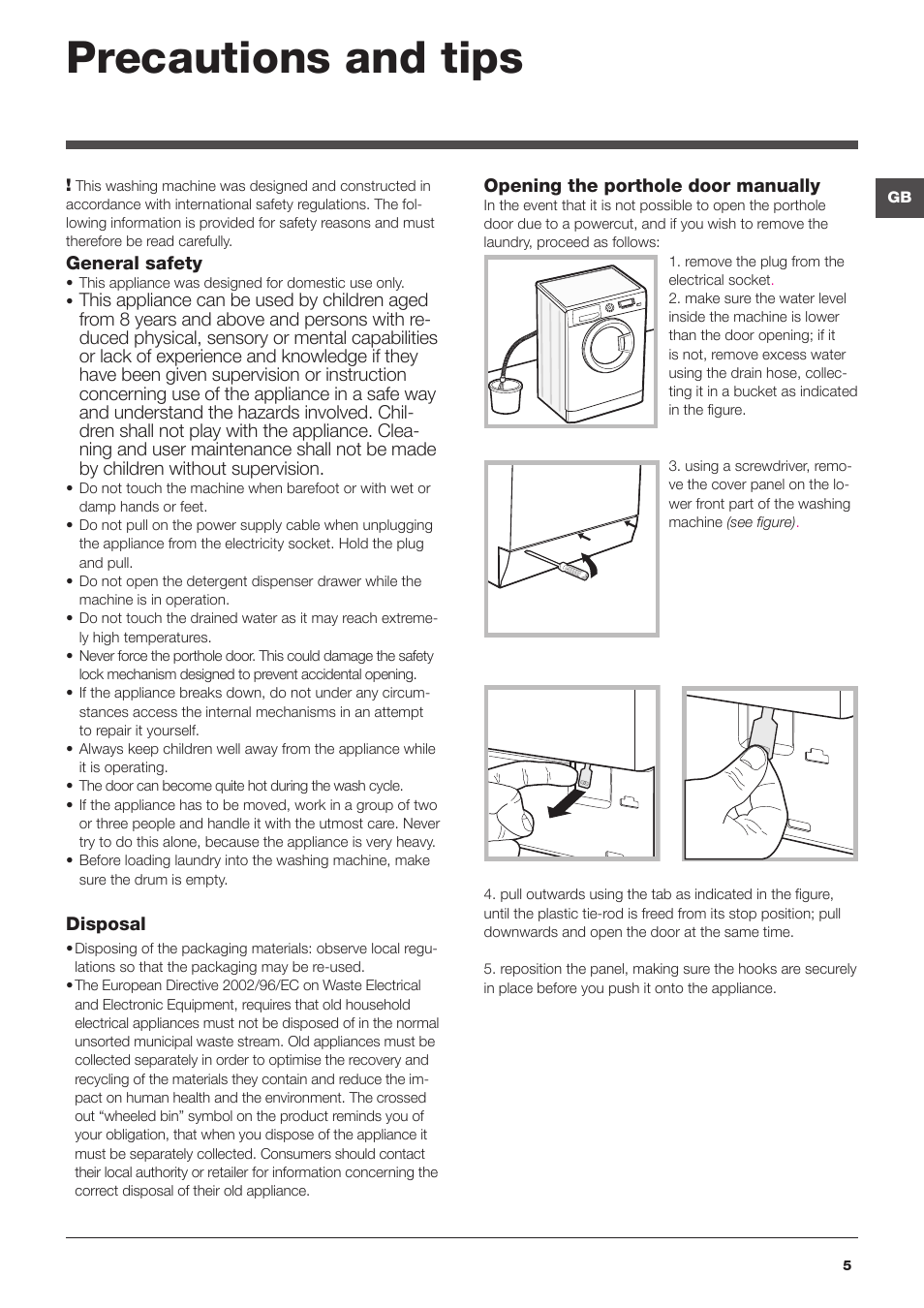 Precautions and tips | Hotpoint Ariston WMD 762 User Manual | Page 5 / 48