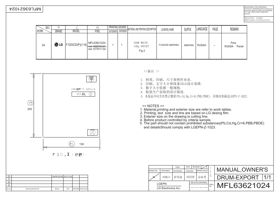 LG F1203CDP User Manual | 3 pages