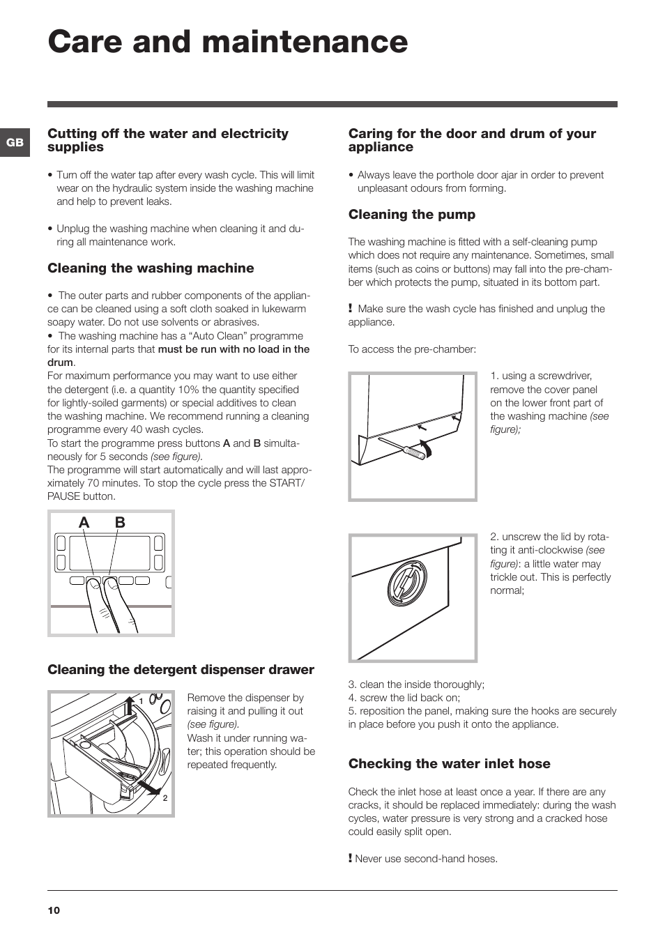 Care and maintenance | Hotpoint Ariston WMD 962BX SK User Manual | Page 10 / 48