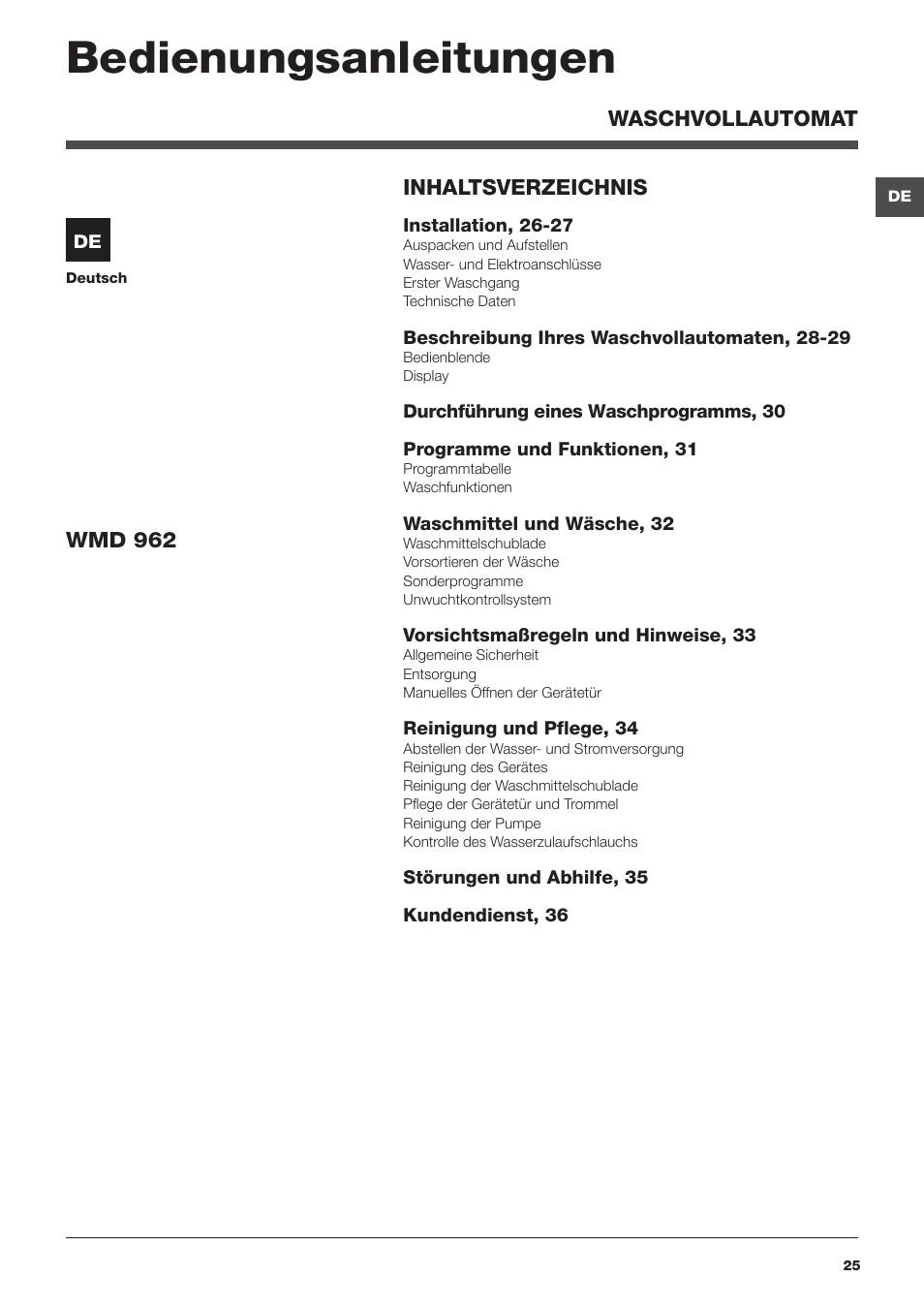 Bedienungsanleitungen | Hotpoint Ariston WMD 962BX SK User Manual | Page 25 / 48