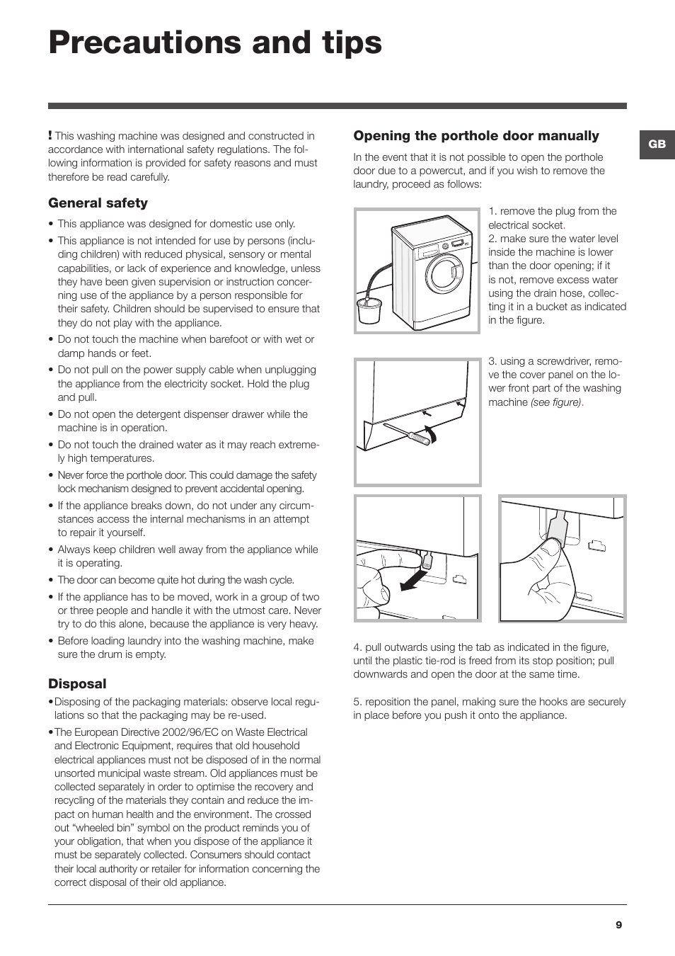 Precautions and tips | Hotpoint Ariston WMD 962BX SK User Manual | Page 9 / 48