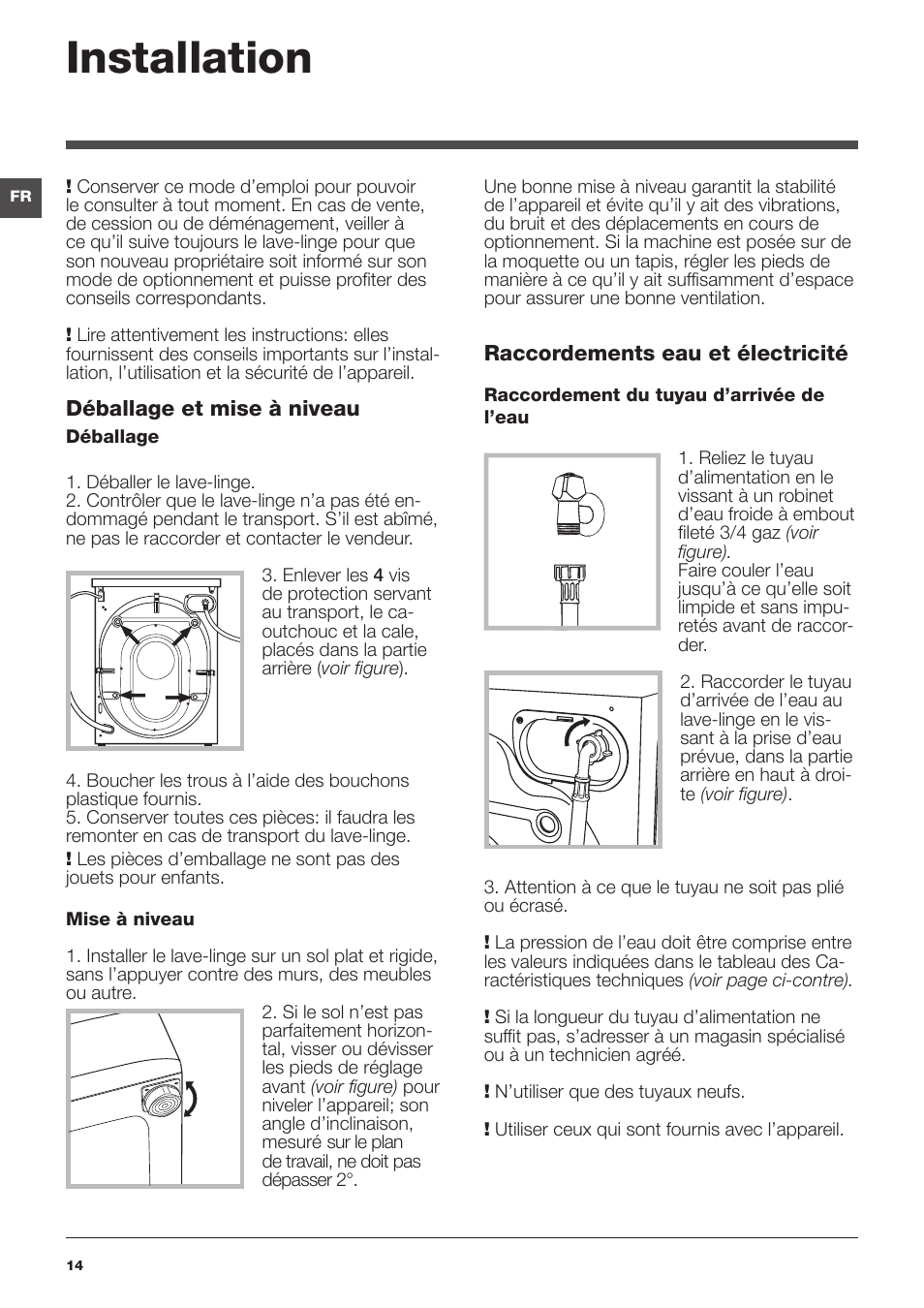 Installation | Hotpoint Ariston WMD 863 User Manual | Page 14 / 48