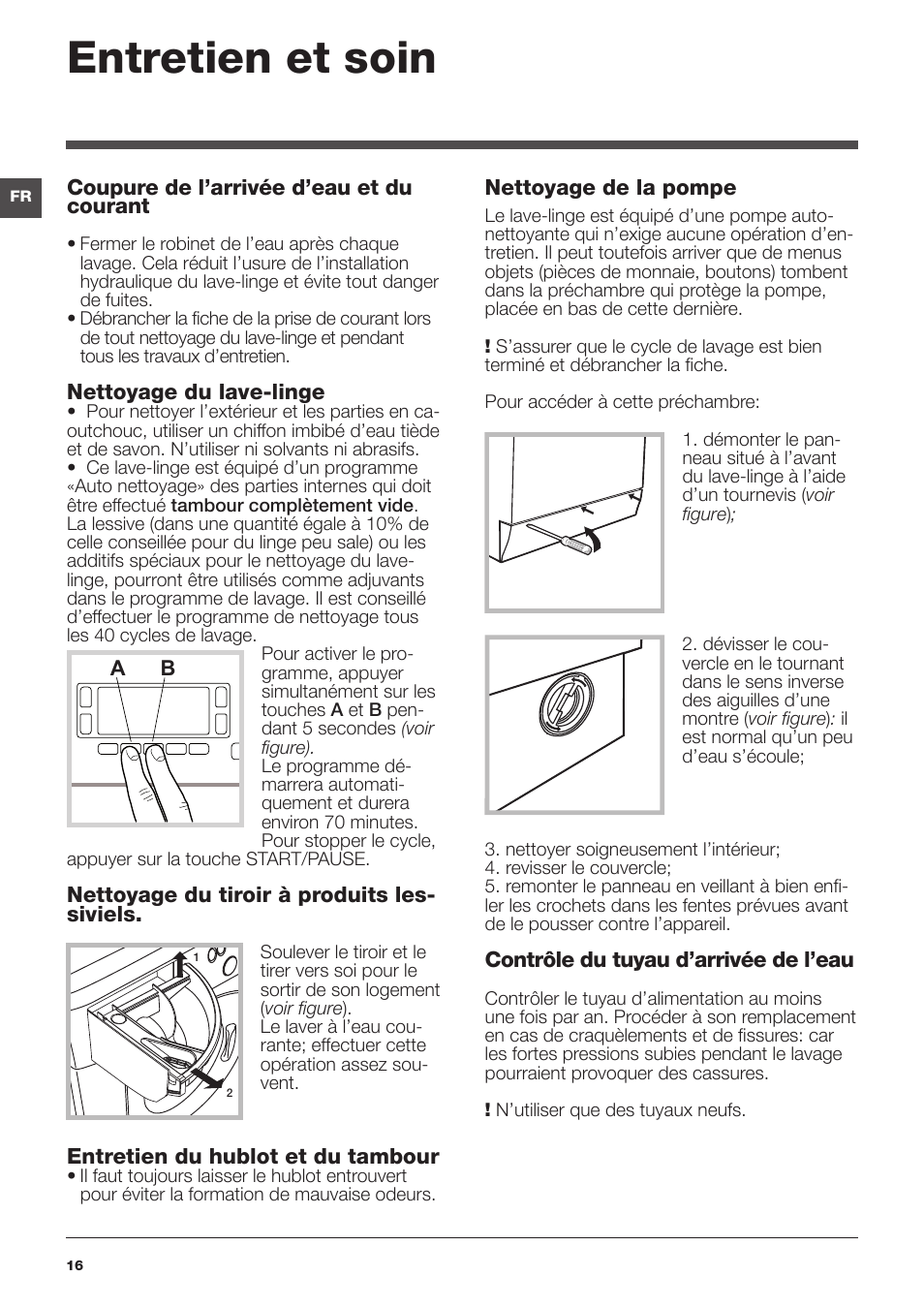 Entretien et soin | Hotpoint Ariston WMD 863 User Manual | Page 16 / 48