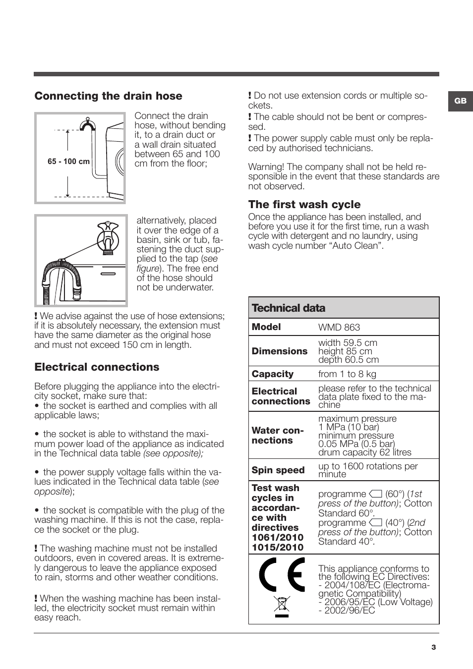 Hotpoint Ariston WMD 863 User Manual | Page 3 / 48