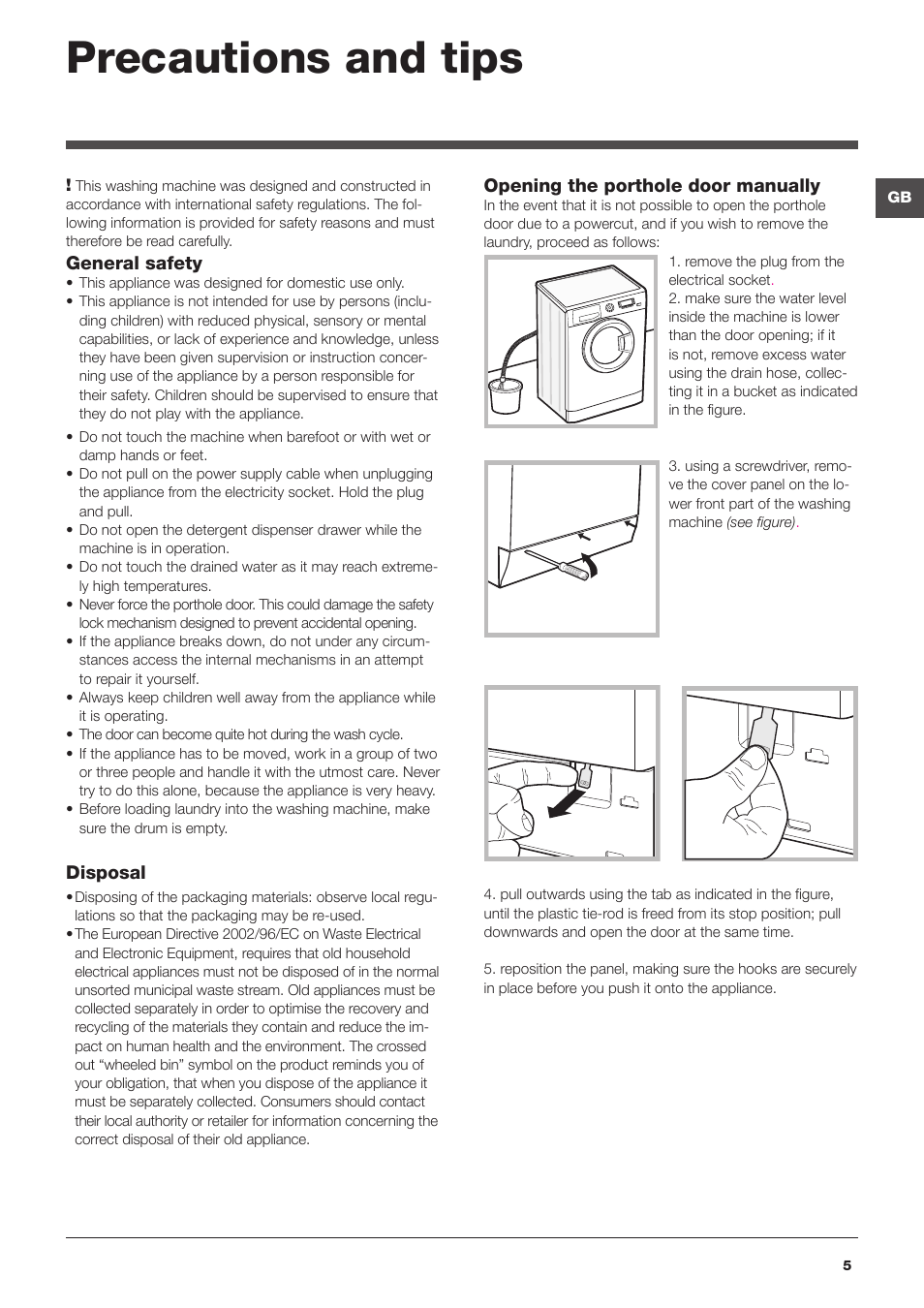 Precautions and tips | Hotpoint Ariston WMD 863 User Manual | Page 5 / 48