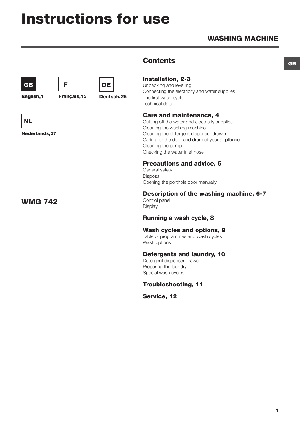 Hotpoint Ariston WMG 742 EU User Manual | 48 pages