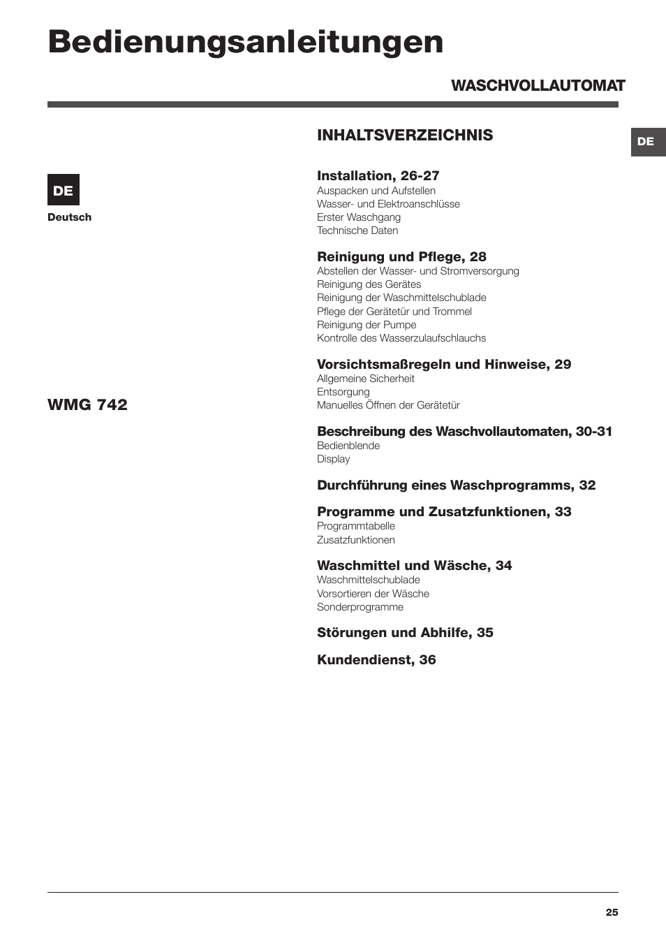Bedienungsanleitungen | Hotpoint Ariston WMG 742 EU User Manual | Page 25 / 48