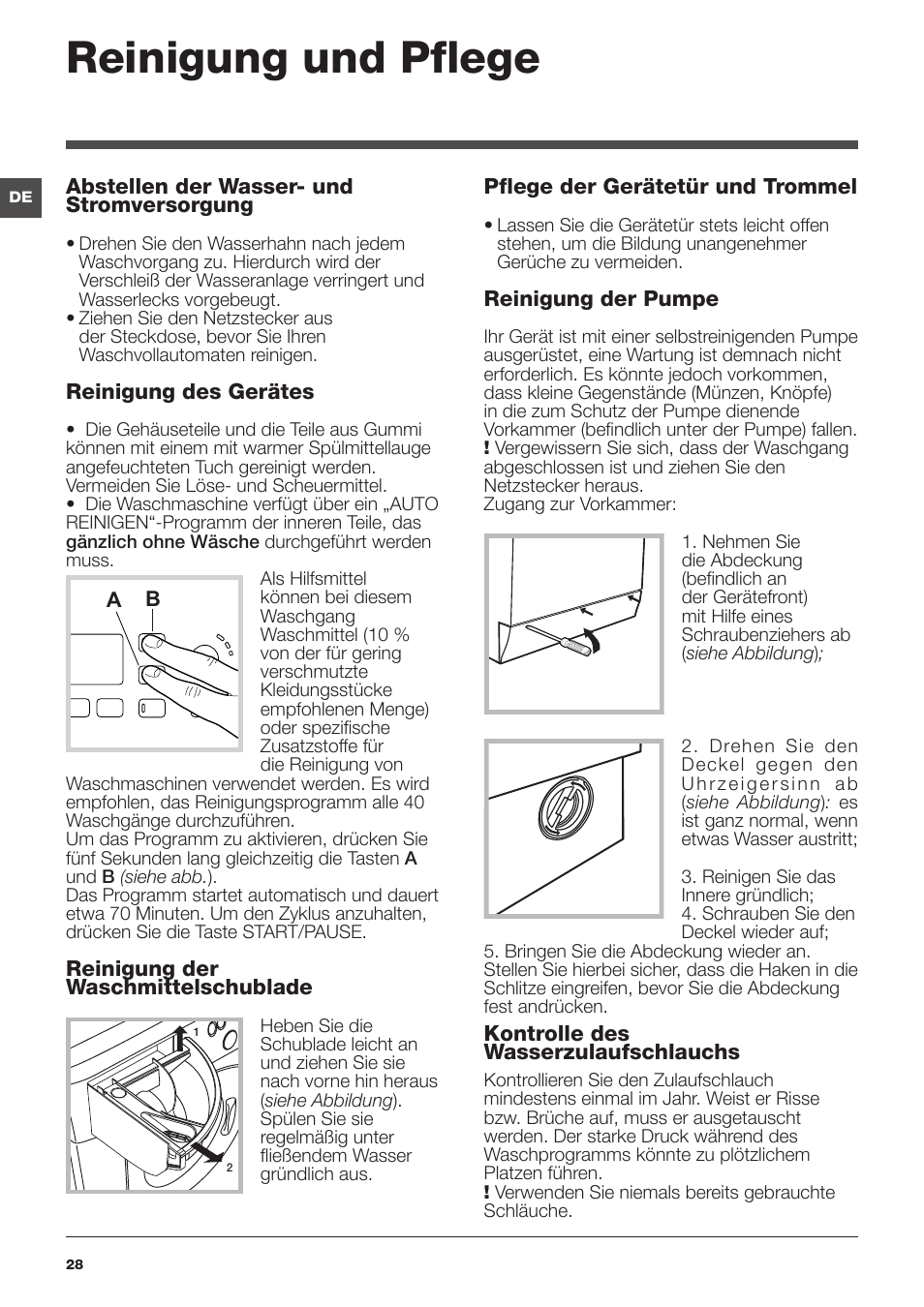 Reinigung und pflege | Hotpoint Ariston WMG 742 EU User Manual | Page 28 / 48