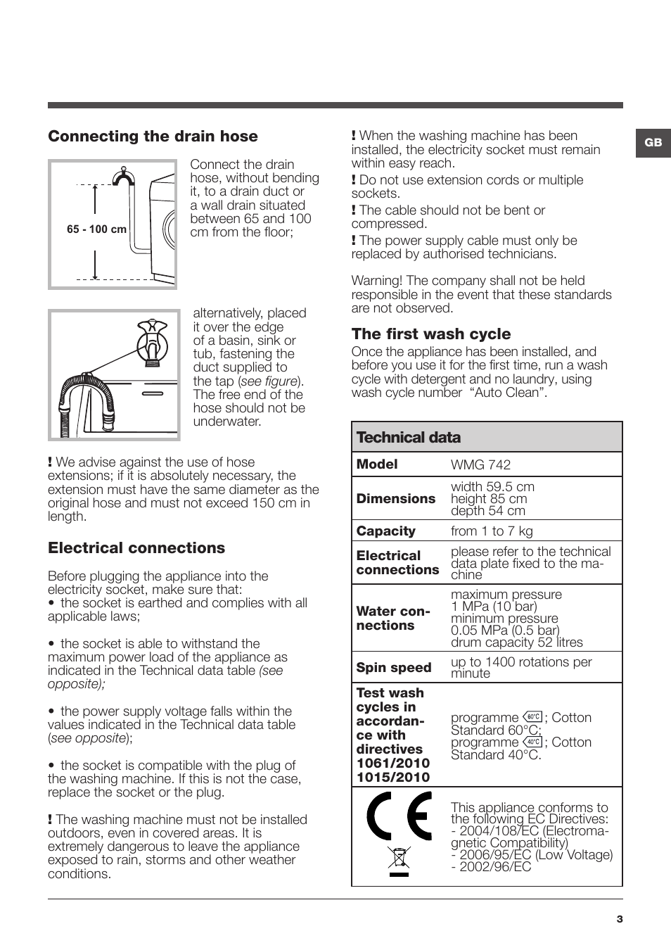 Hotpoint Ariston WMG 742 EU User Manual | Page 3 / 48