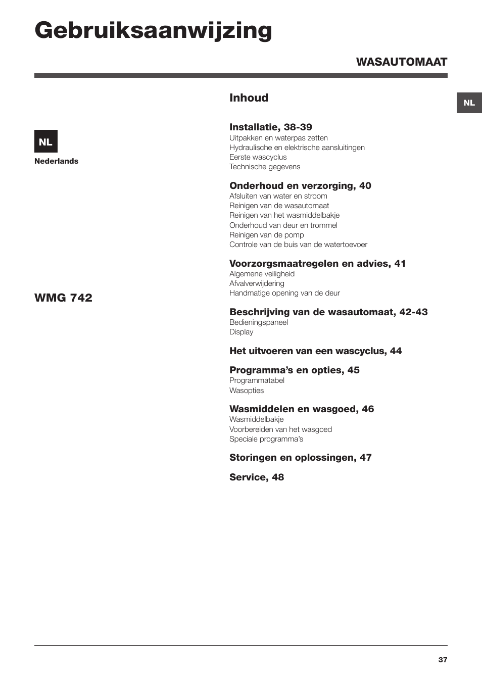 Gebruiksaanwijzing | Hotpoint Ariston WMG 742 EU User Manual | Page 37 / 48