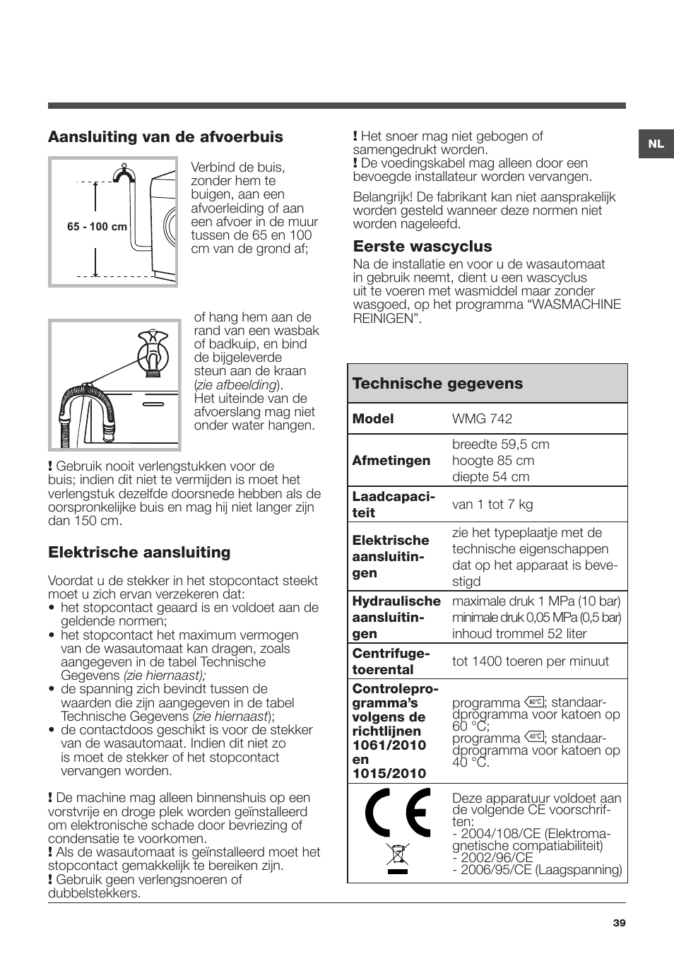 Hotpoint Ariston WMG 742 EU User Manual | Page 39 / 48