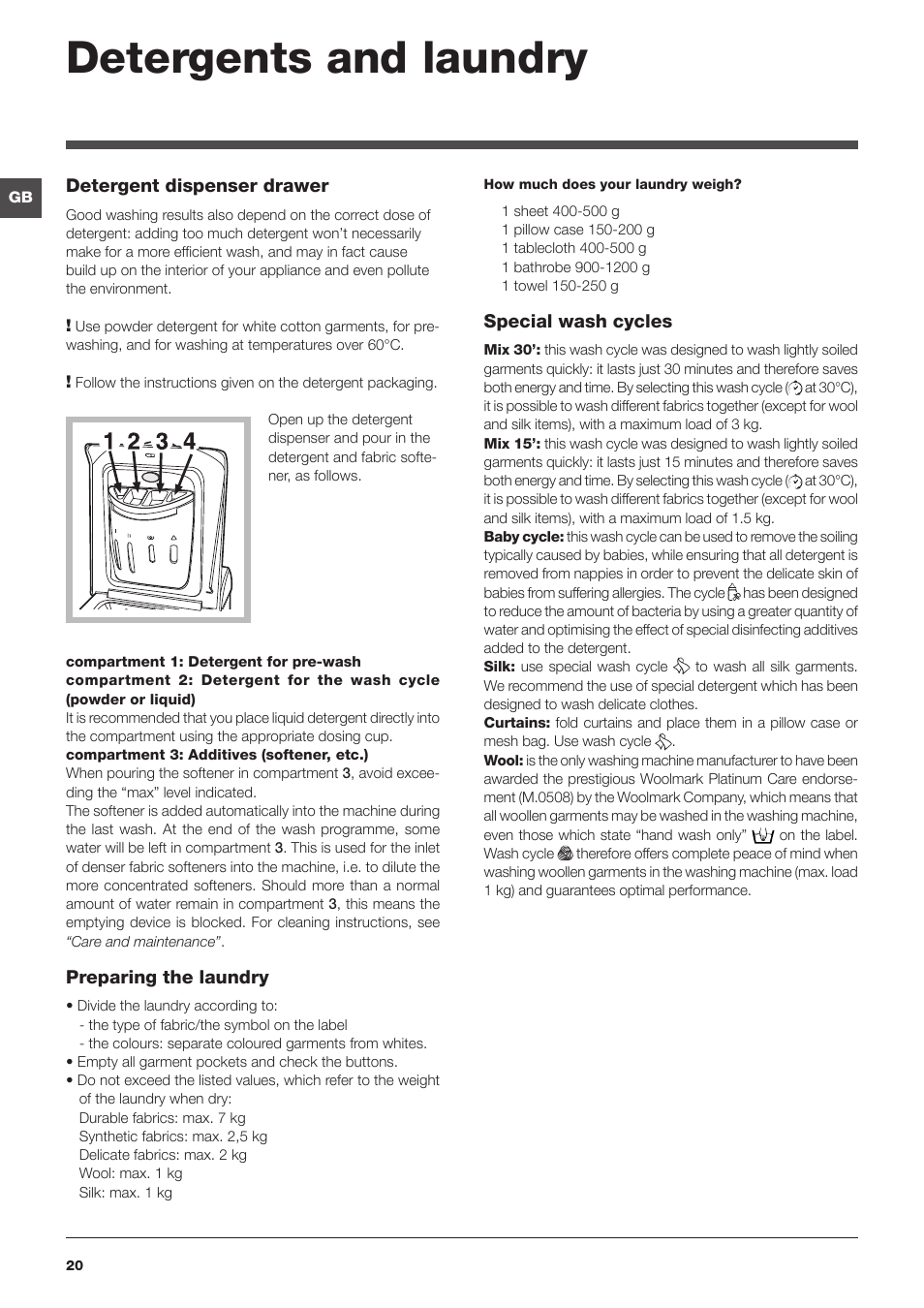 Detergents and laundry | Hotpoint Ariston Toplader ECOT7D 149 (EU) User Manual | Page 20 / 60