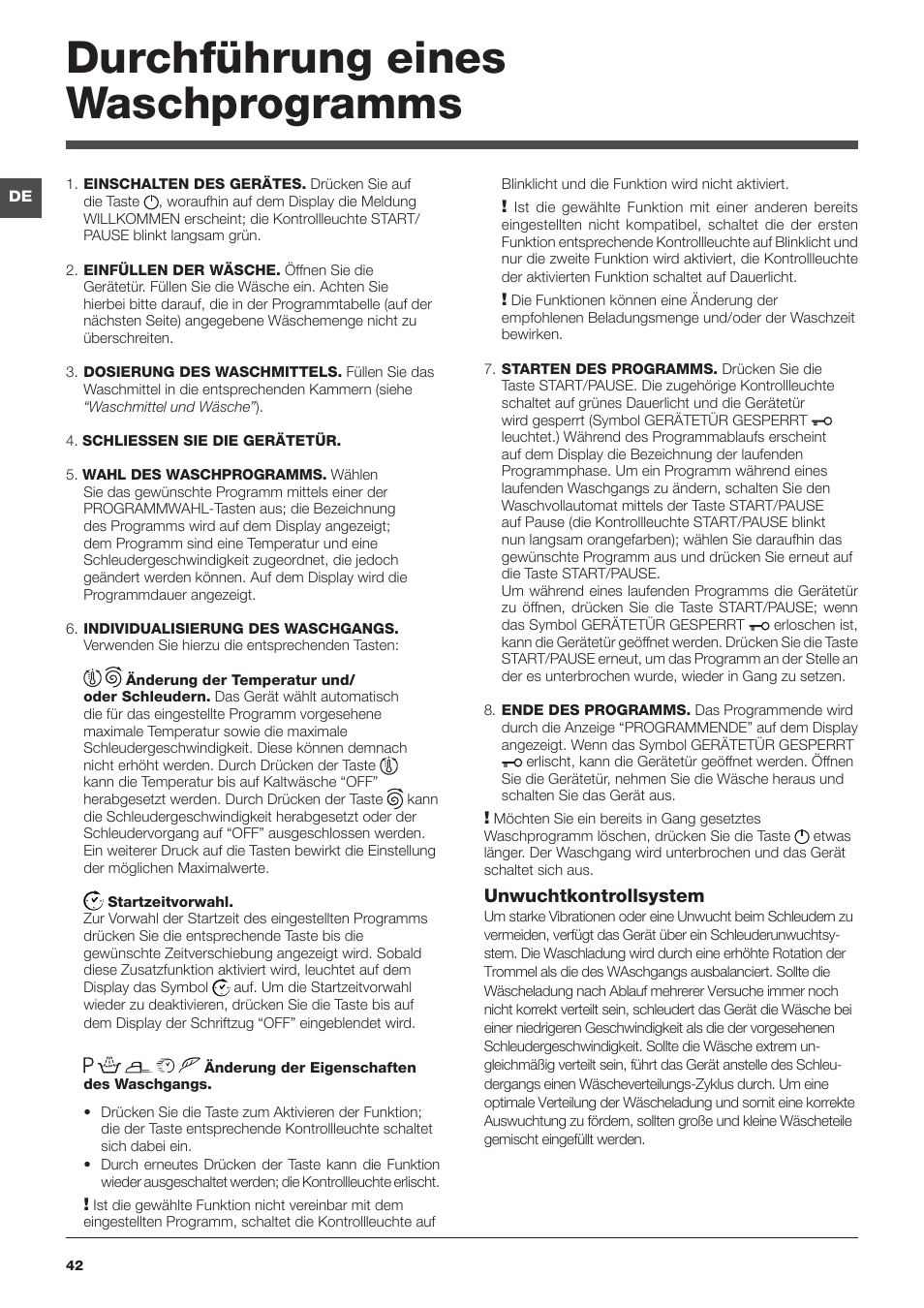 Durchführung eines waschprogramms | Hotpoint Ariston Toplader ECOT7D 149 (EU) User Manual | Page 42 / 60