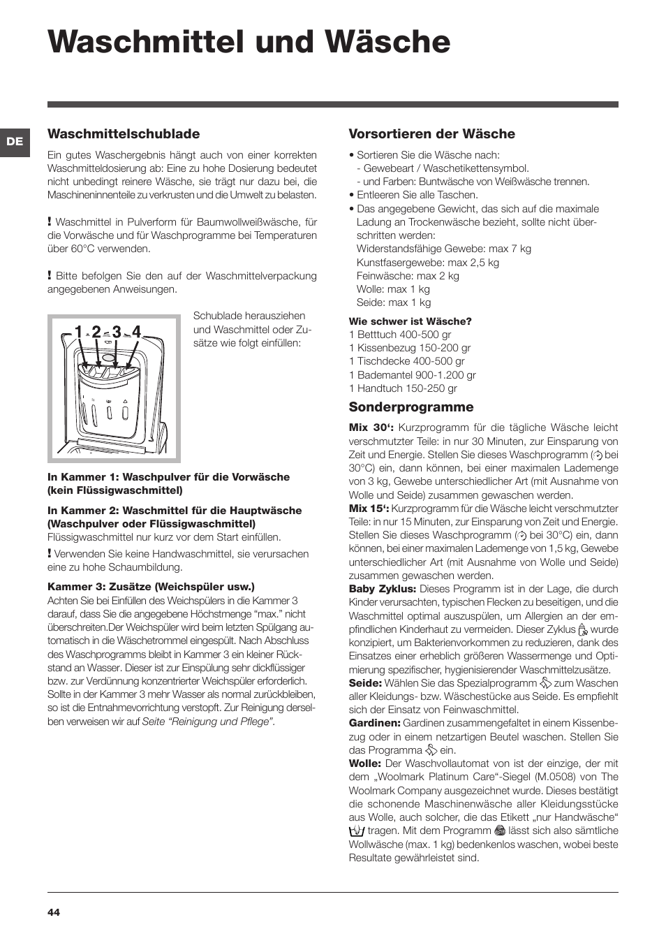 Waschmittel und wäsche | Hotpoint Ariston Toplader ECOT7D 149 (EU) User Manual | Page 44 / 60