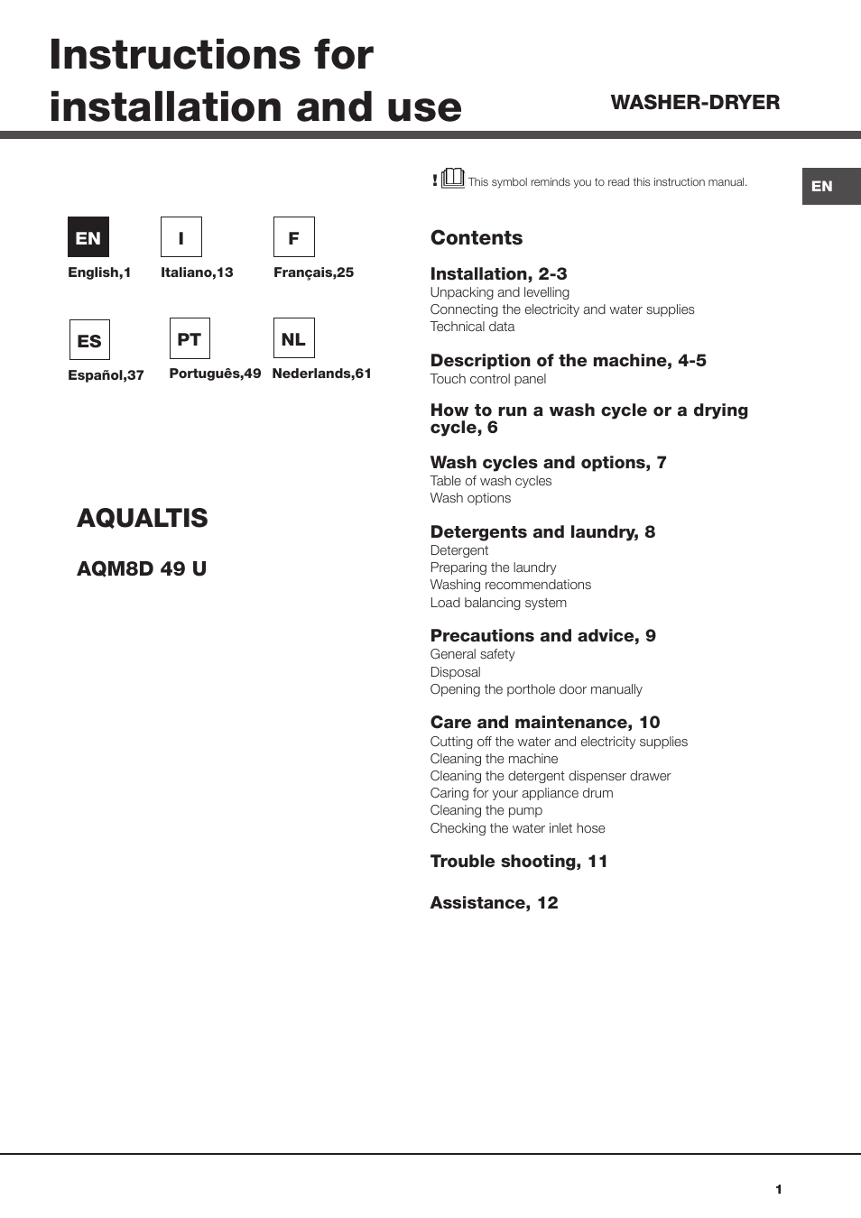 Hotpoint Ariston AQM8D 49 U (EU)-A.N User Manual | 72 pages